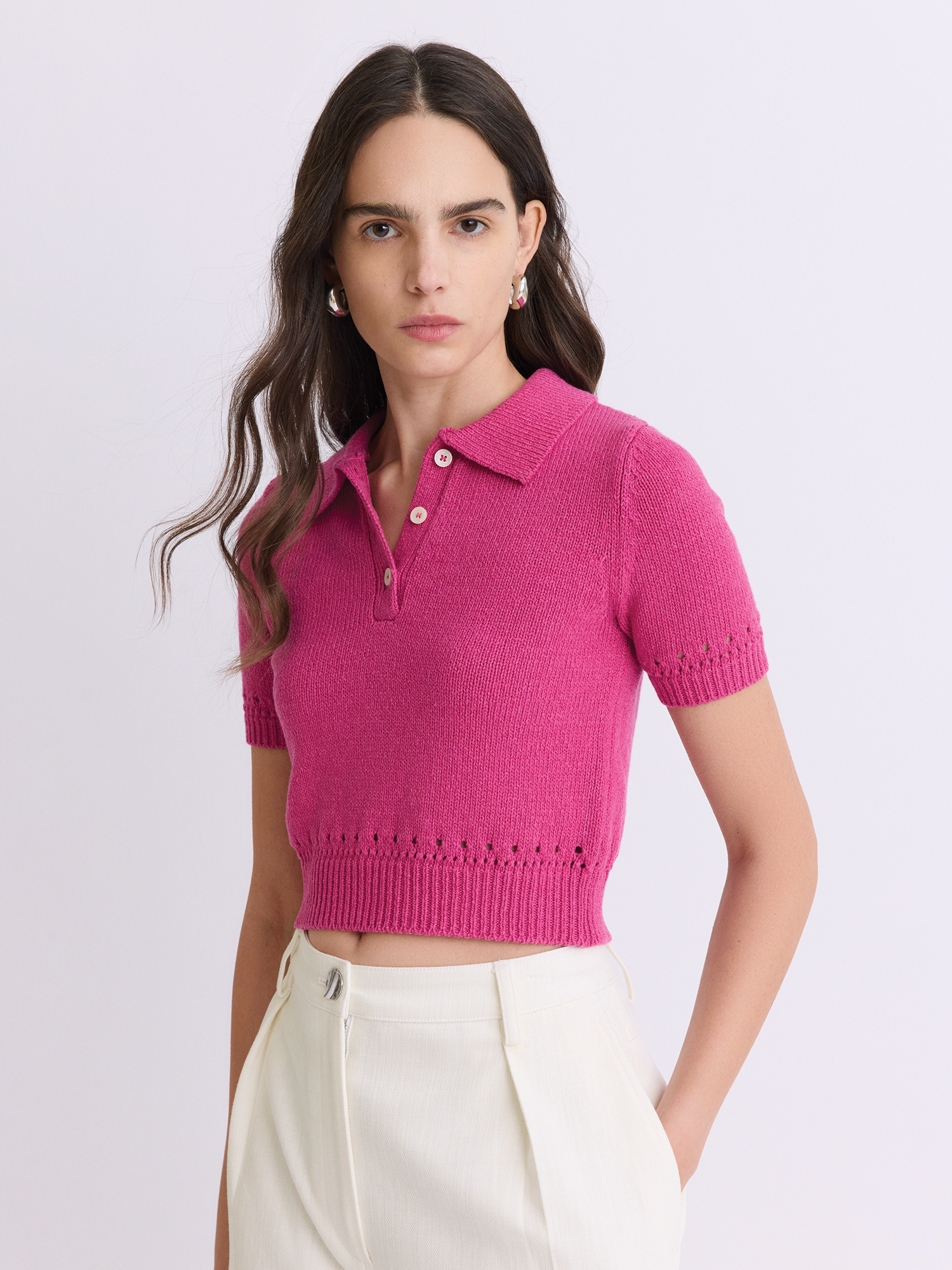 Eyelet Trim Orchid Polo Top – Matthew Bruch