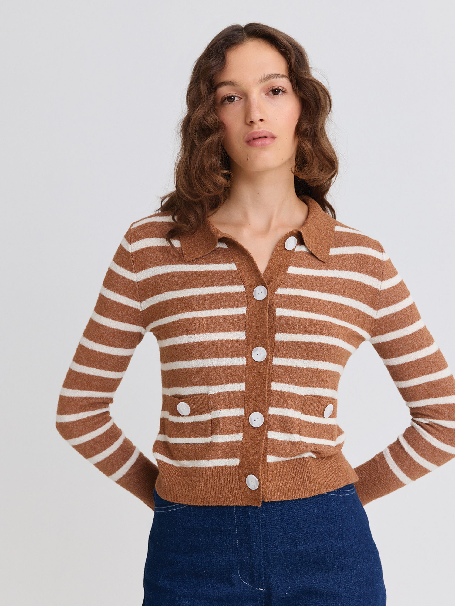 Terry Mocha Striped Collared Cardigan – Matthew Bruch