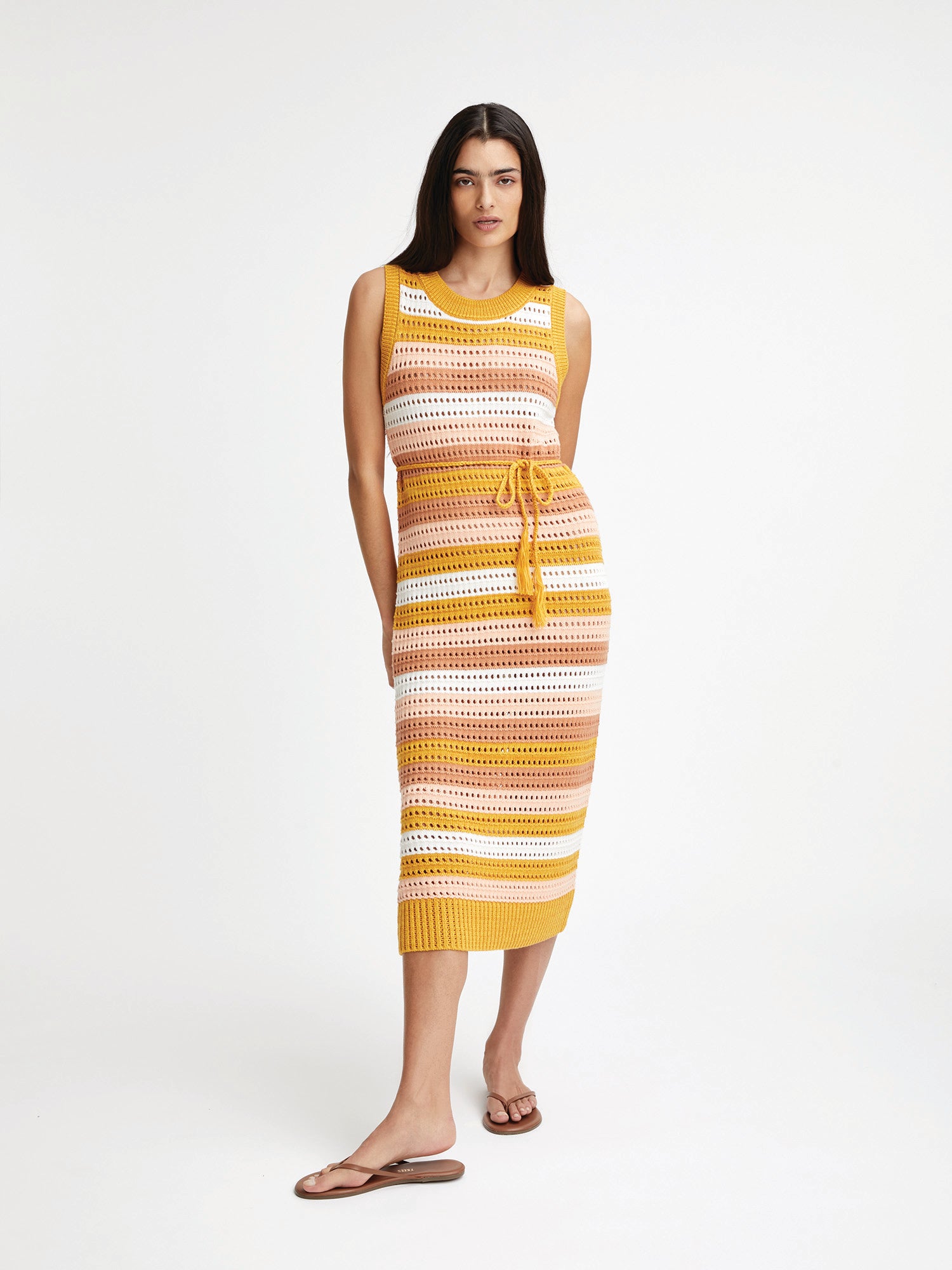 Knit Mesh Sunset Striped Tank Midi Dress