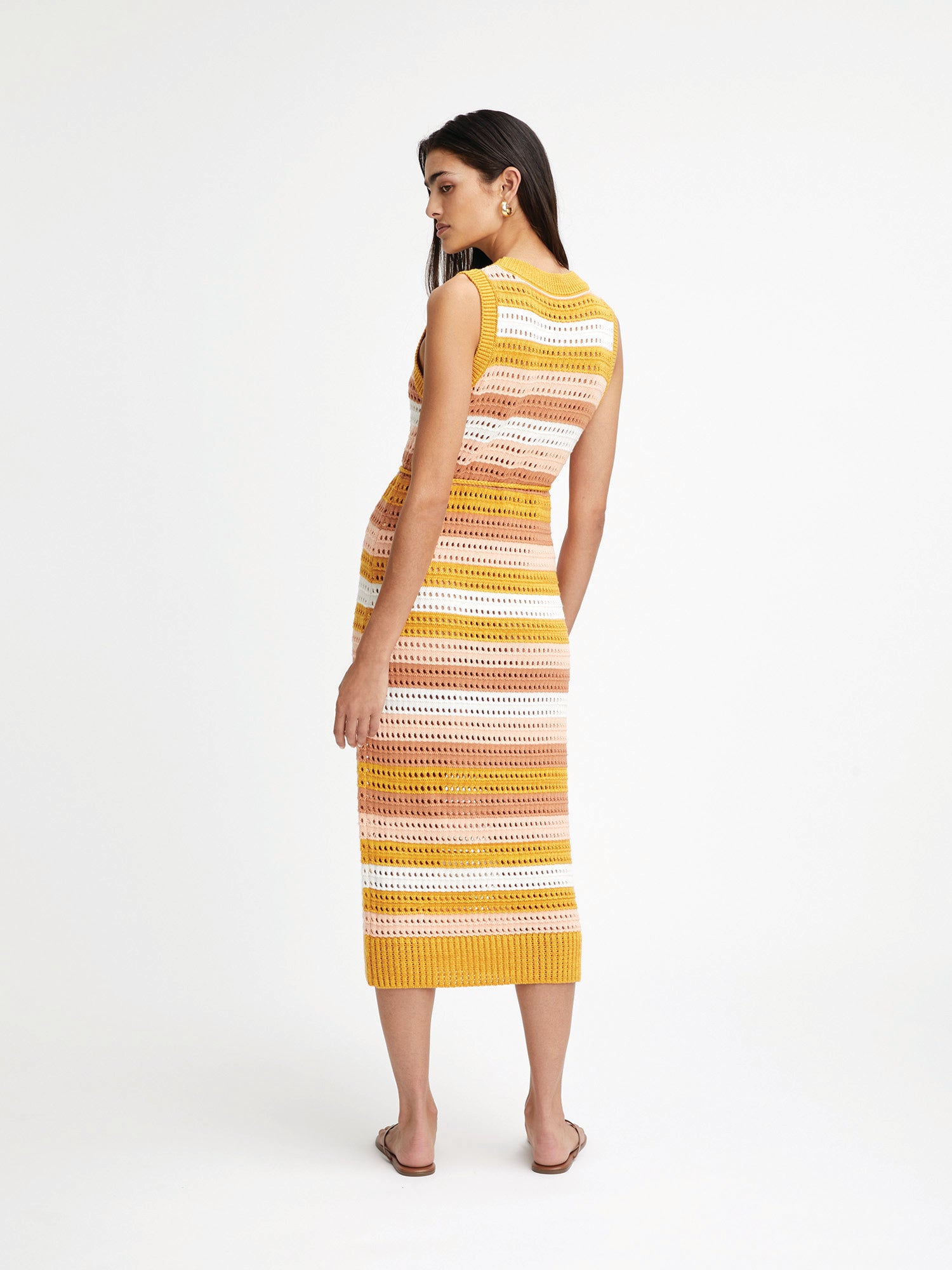 Knit Mesh Sunset Striped Tank Midi Dress