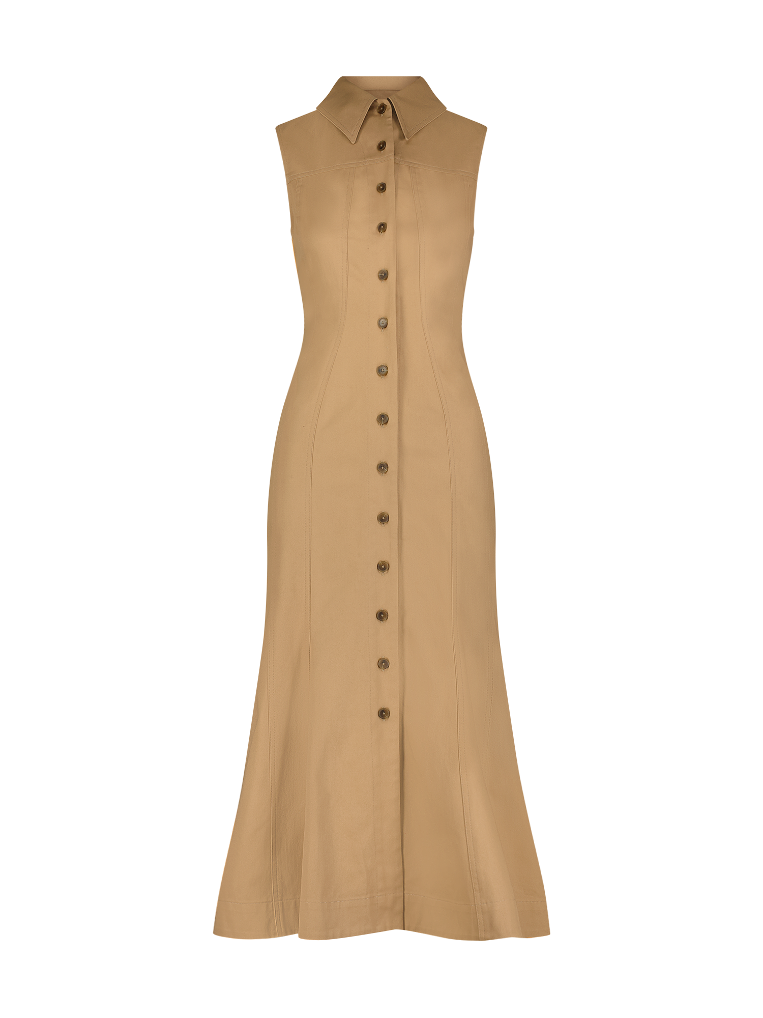 Seamed Vest Khaki Cotton Twill Midi Dress