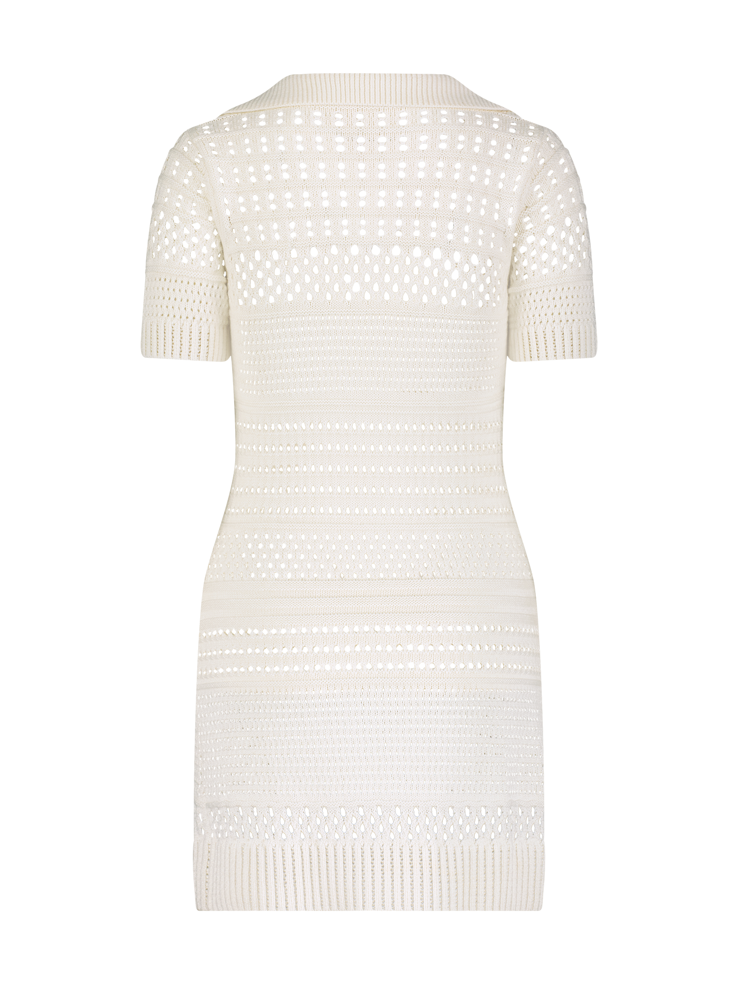 Variegated Knit Mesh White Polo Dress