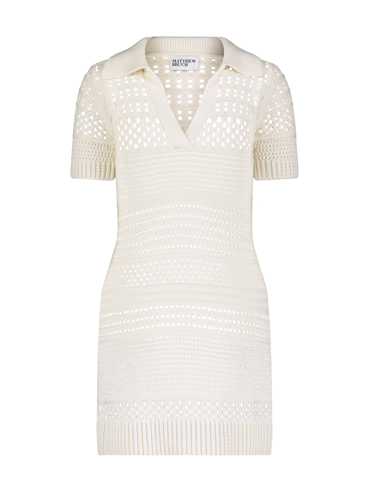 Variegated Knit Mesh White Polo Dress