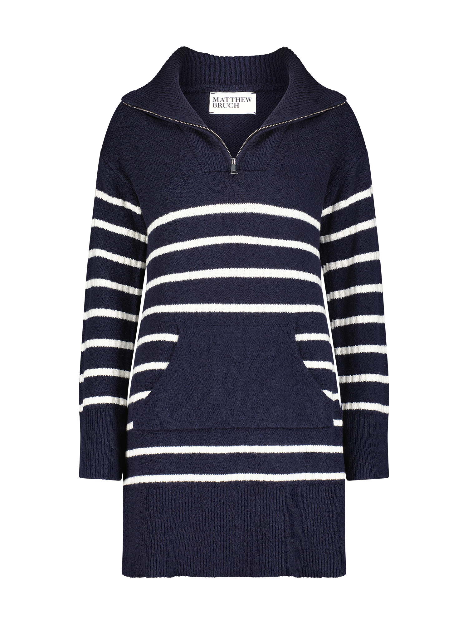 Quarter Zip Navy Striped Knit Pull Over Dress