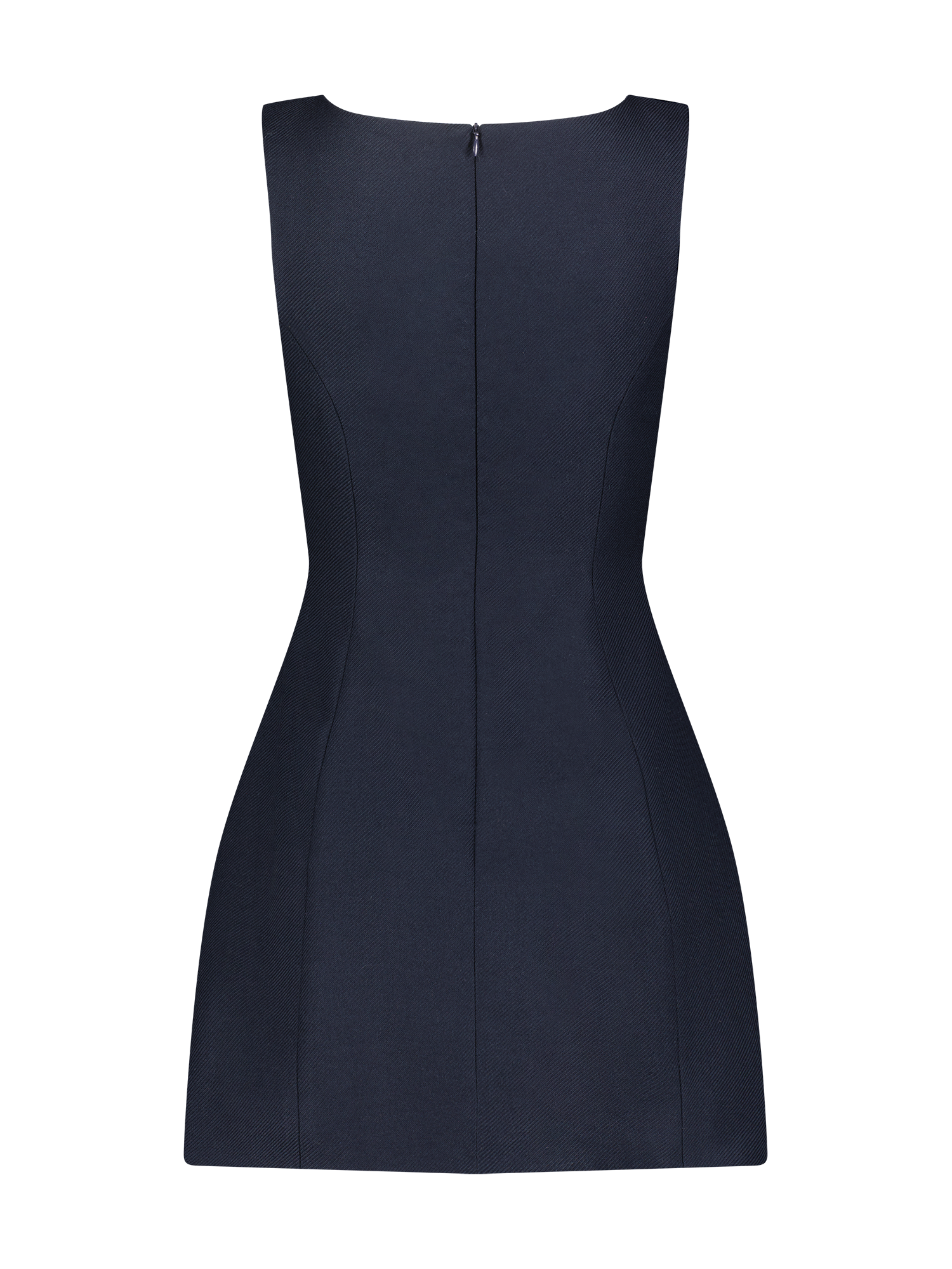 V-Neck Wrap Button Navy Wool Twill Dress