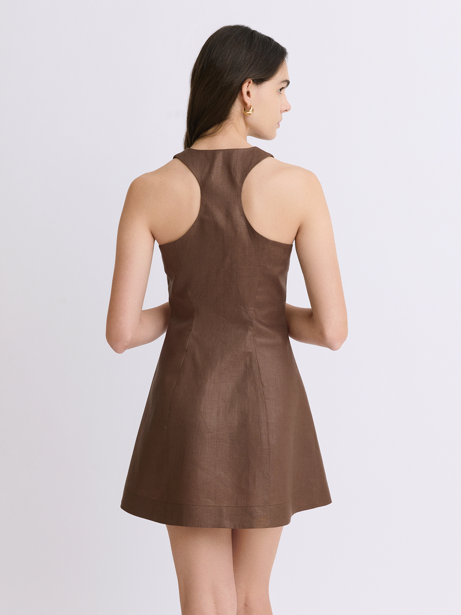 Brown Linen Vest Mini Dress