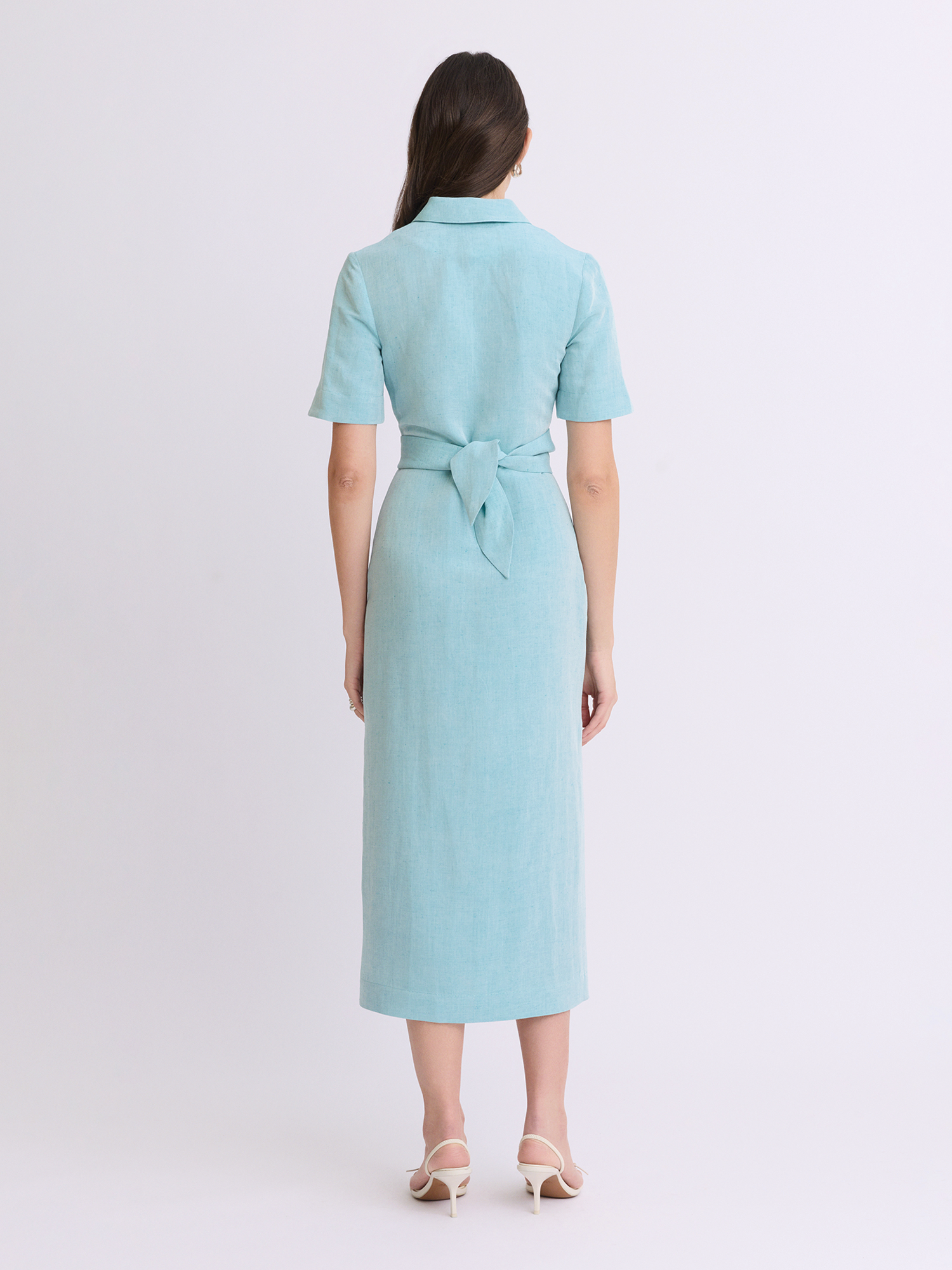 Wrap Seafoam Viscose Midi Shirt Dress