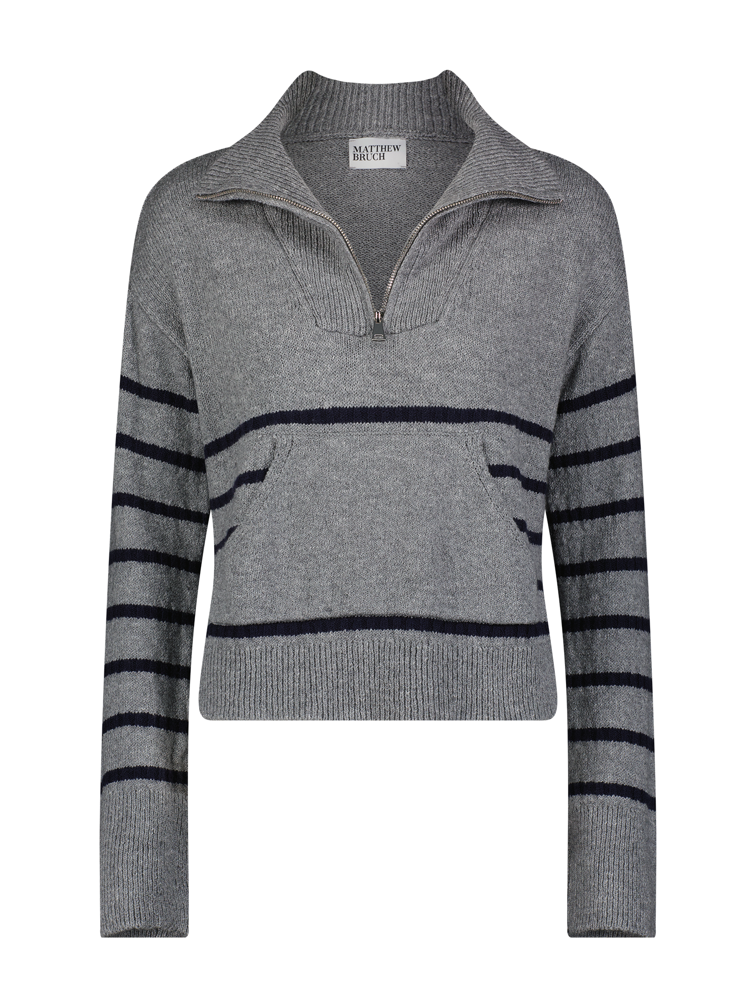 Quarter Zip Charcoal Striped Knit Pull Over