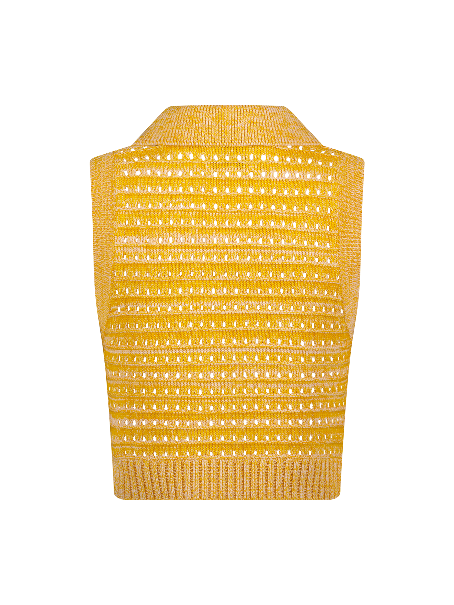 Pale Yellow Knit Mesh Collared Tank Top
