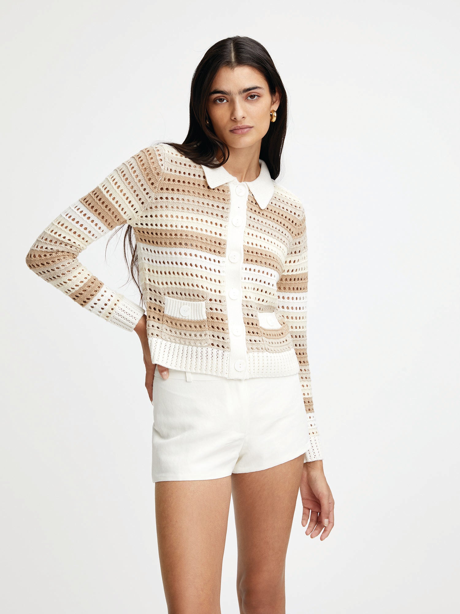 Knit Mesh Natural Striped Jacket