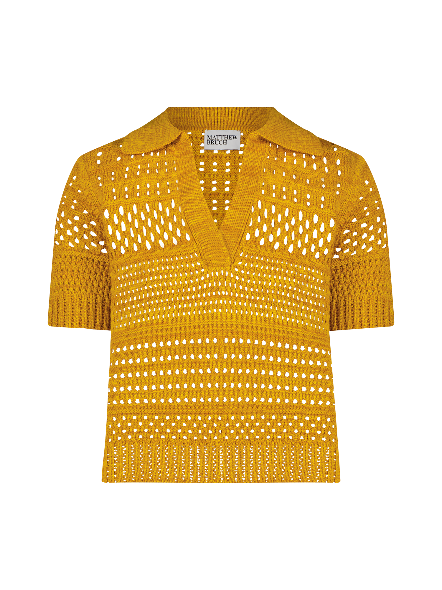 Variegated Knit Mesh Saffron Polo Top