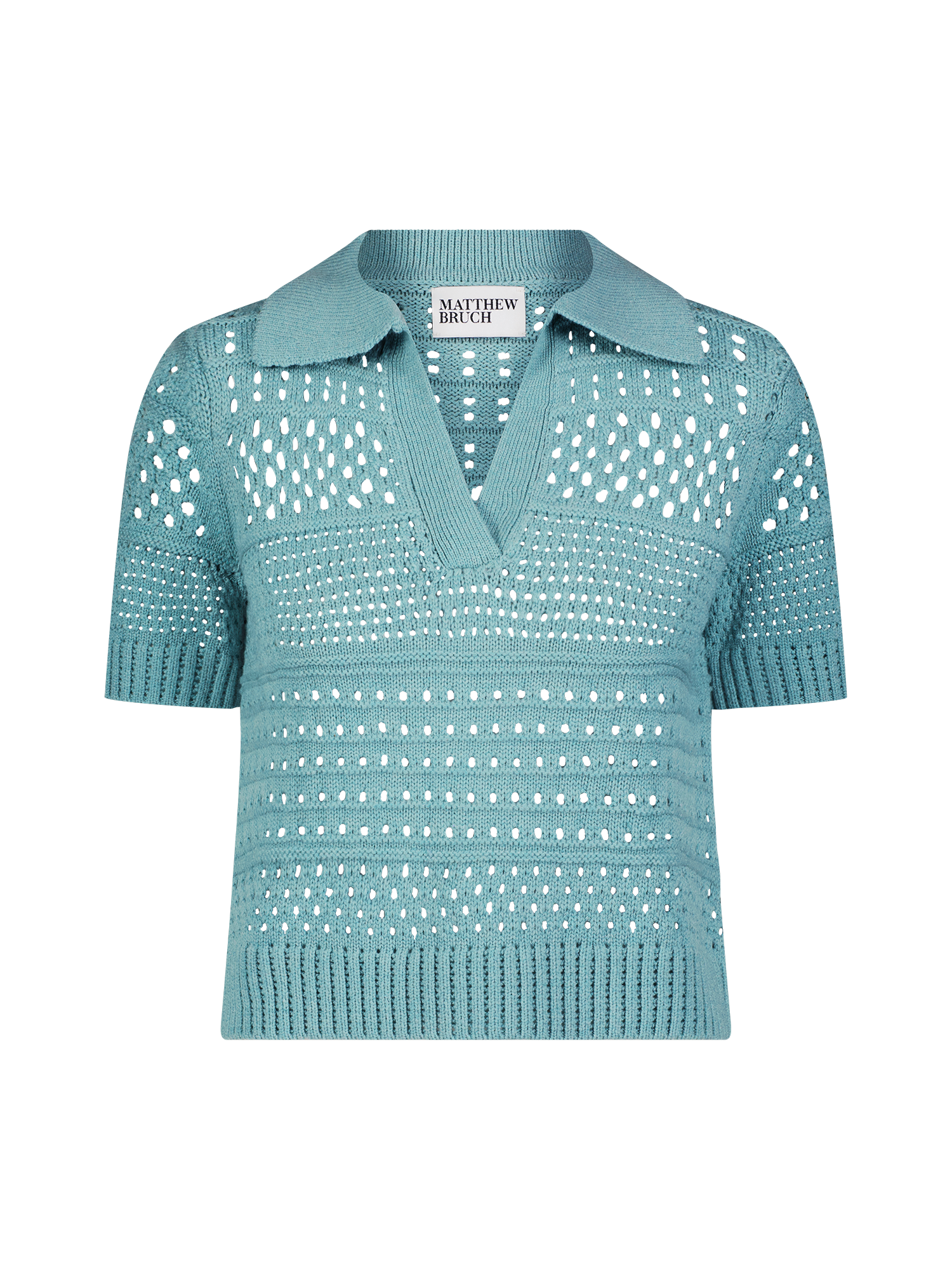 Variegated Knit Mesh Seafoam Polo Top