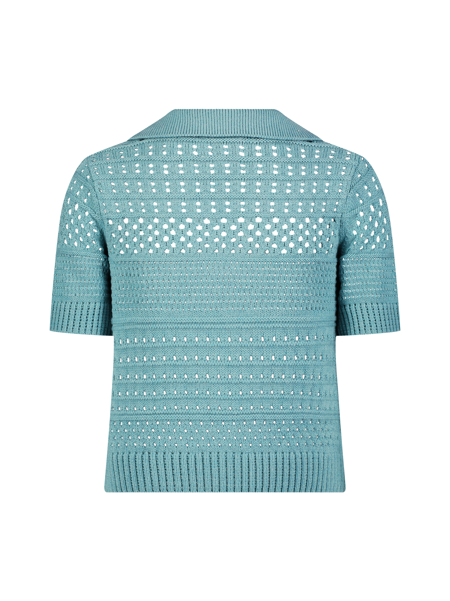 Variegated Knit Mesh Seafoam Polo Top