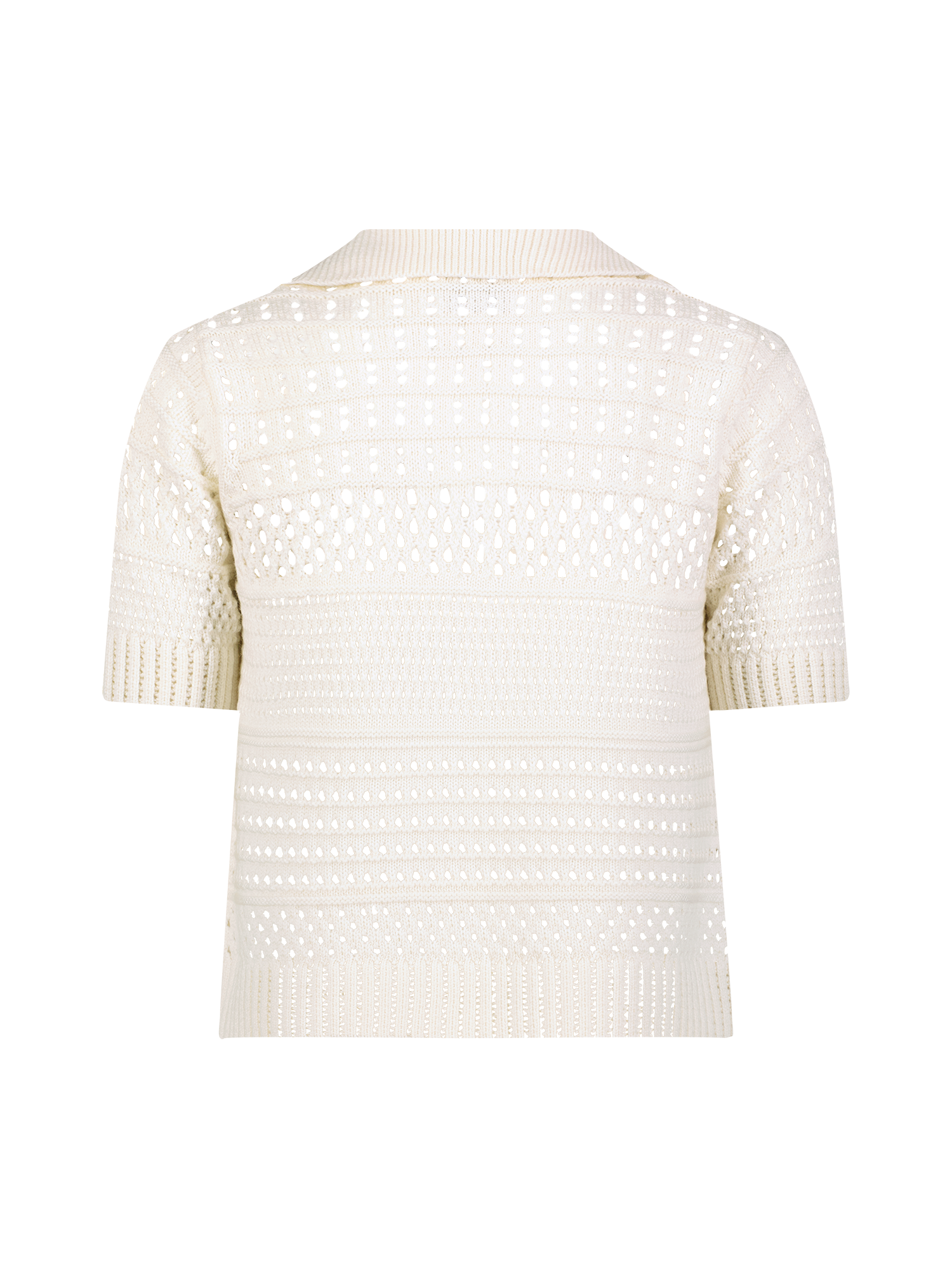 Variegated Knit Mesh White Polo Top