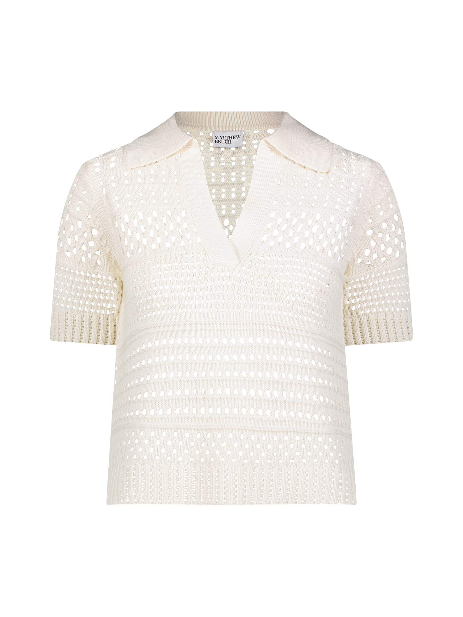 Variegated Knit Mesh White Polo Top