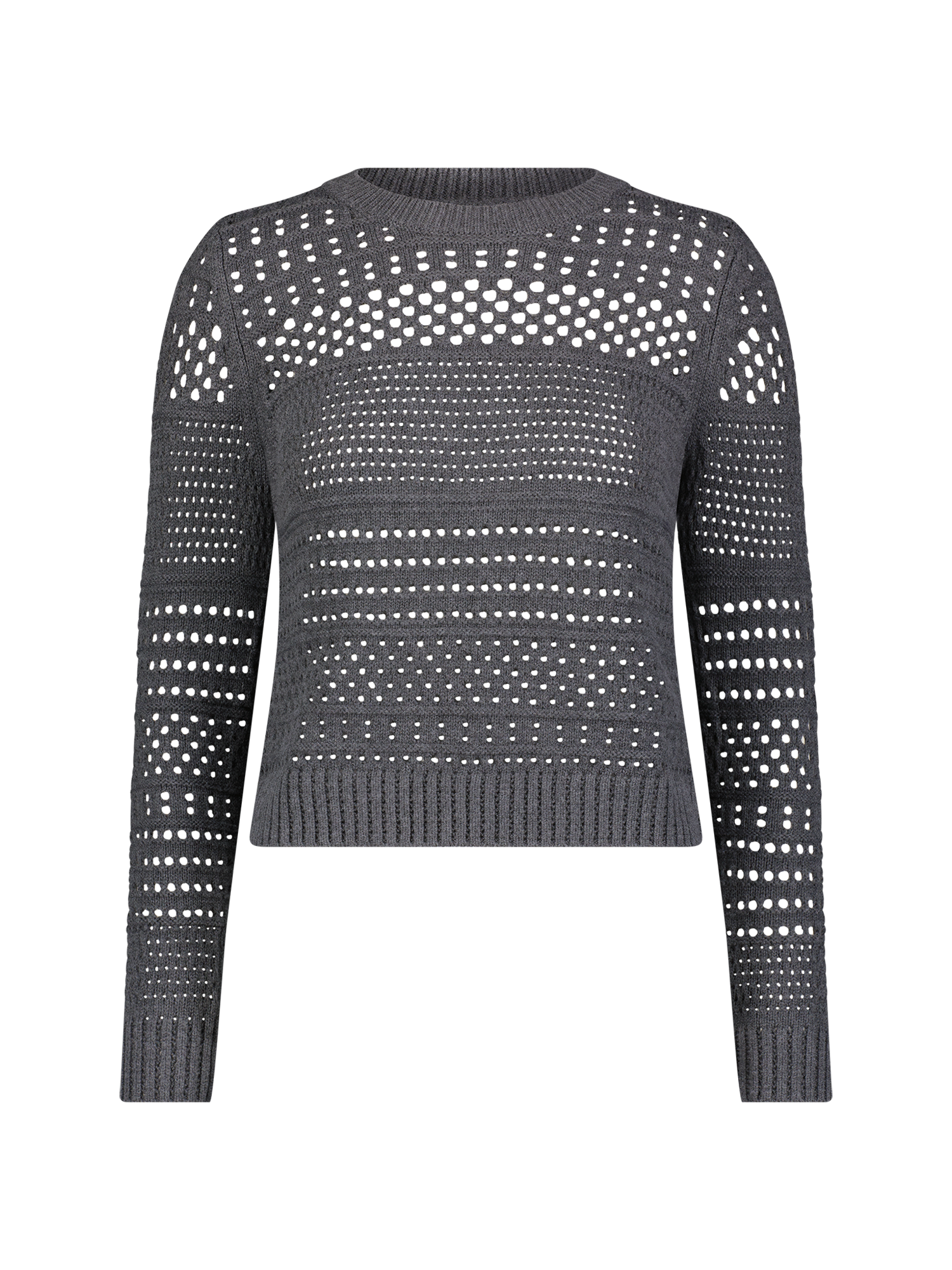 Variegated Knit Mesh Charcoal Crew Neck Sweater