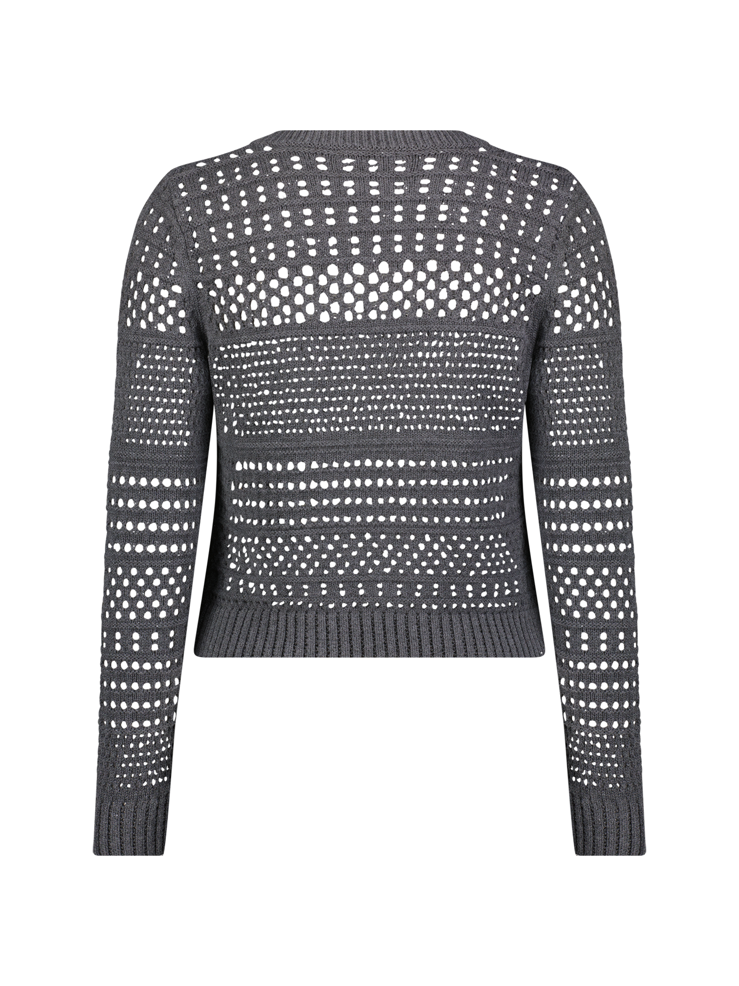 Variegated Knit Mesh Charcoal Crew Neck Sweater