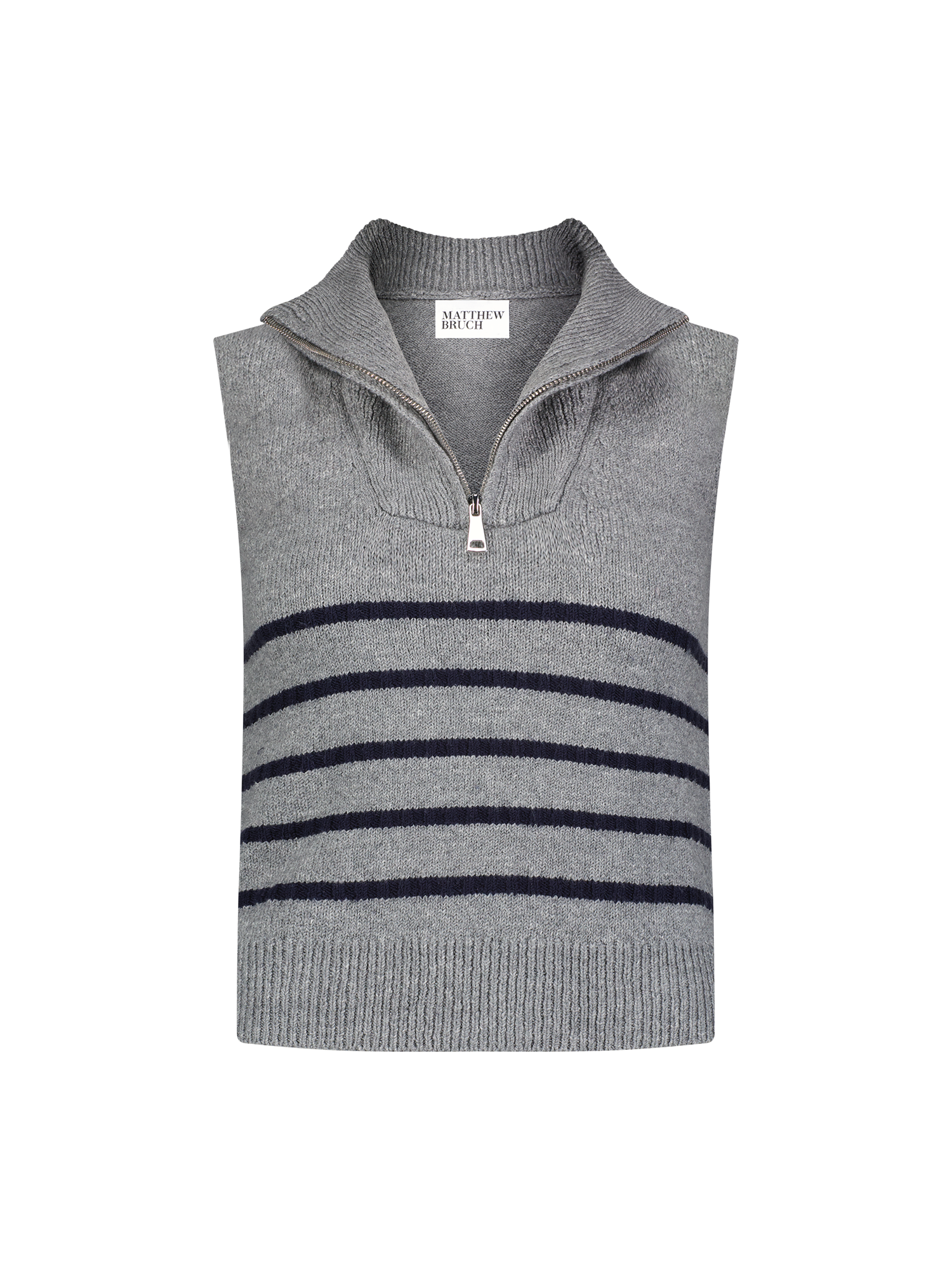 Quarter Zip Charcoal Striped Knit Vest