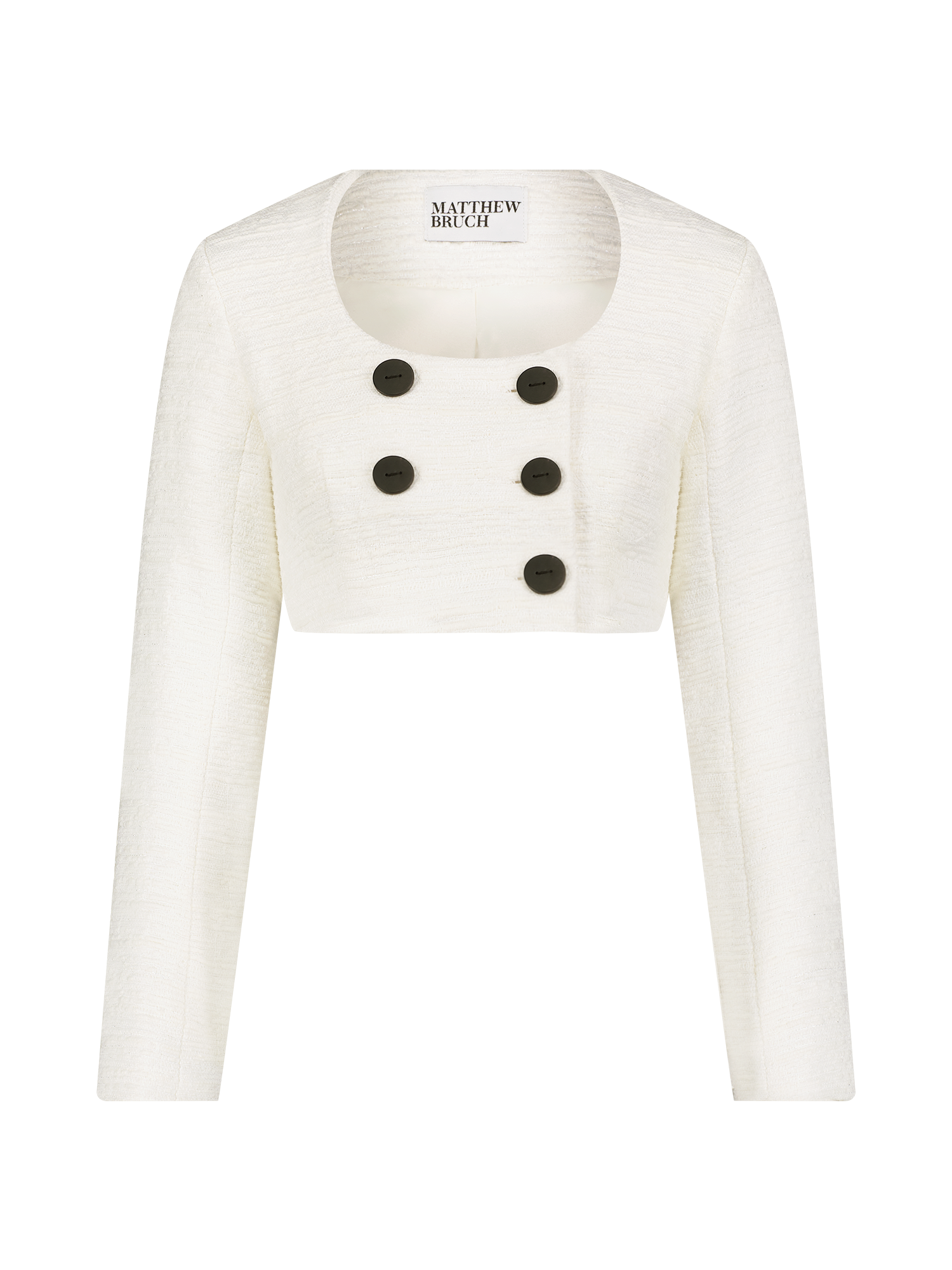 Apron Double-Breasted White Tweed Top