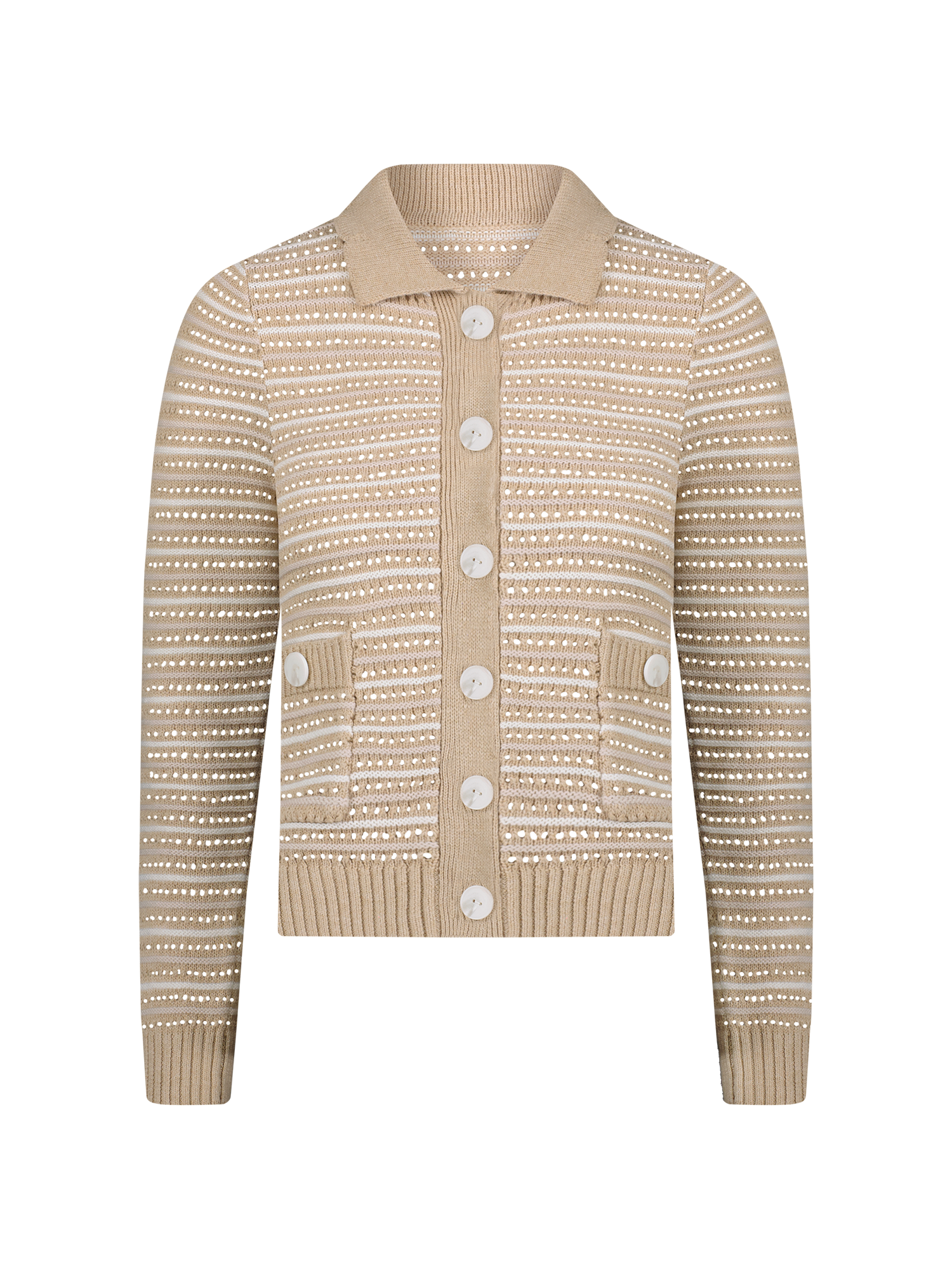Striped Mesh Natural Cardigan