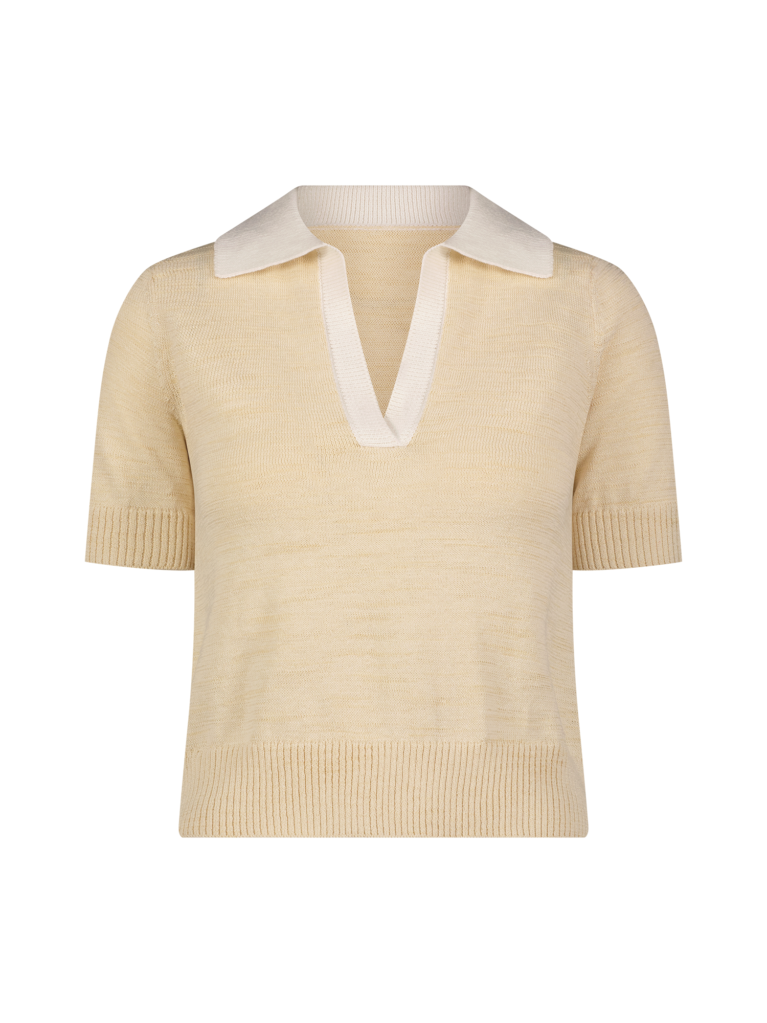 Slub Ecru Knit Polo Top