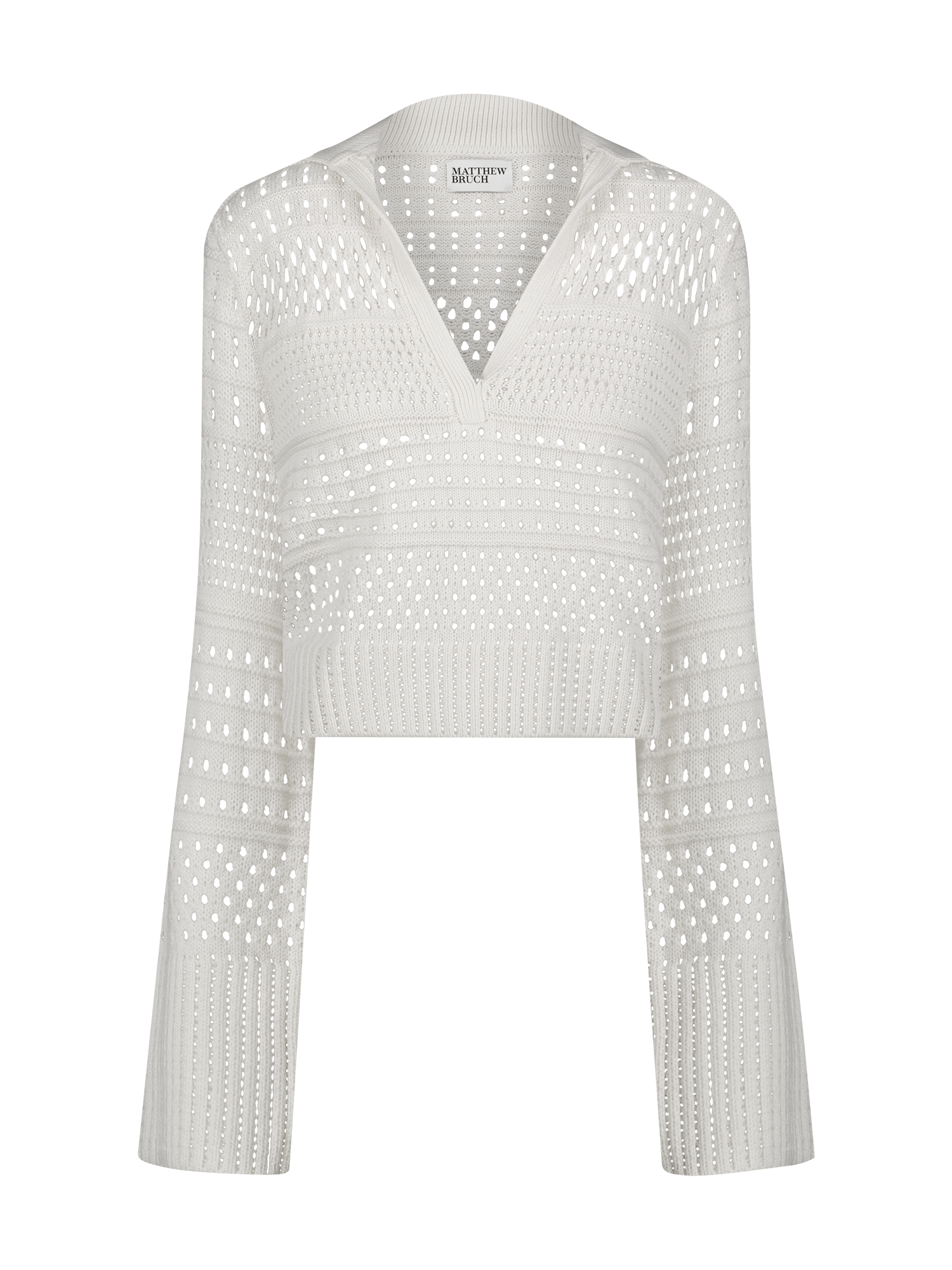 Variegated Knit Mesh White Pullover