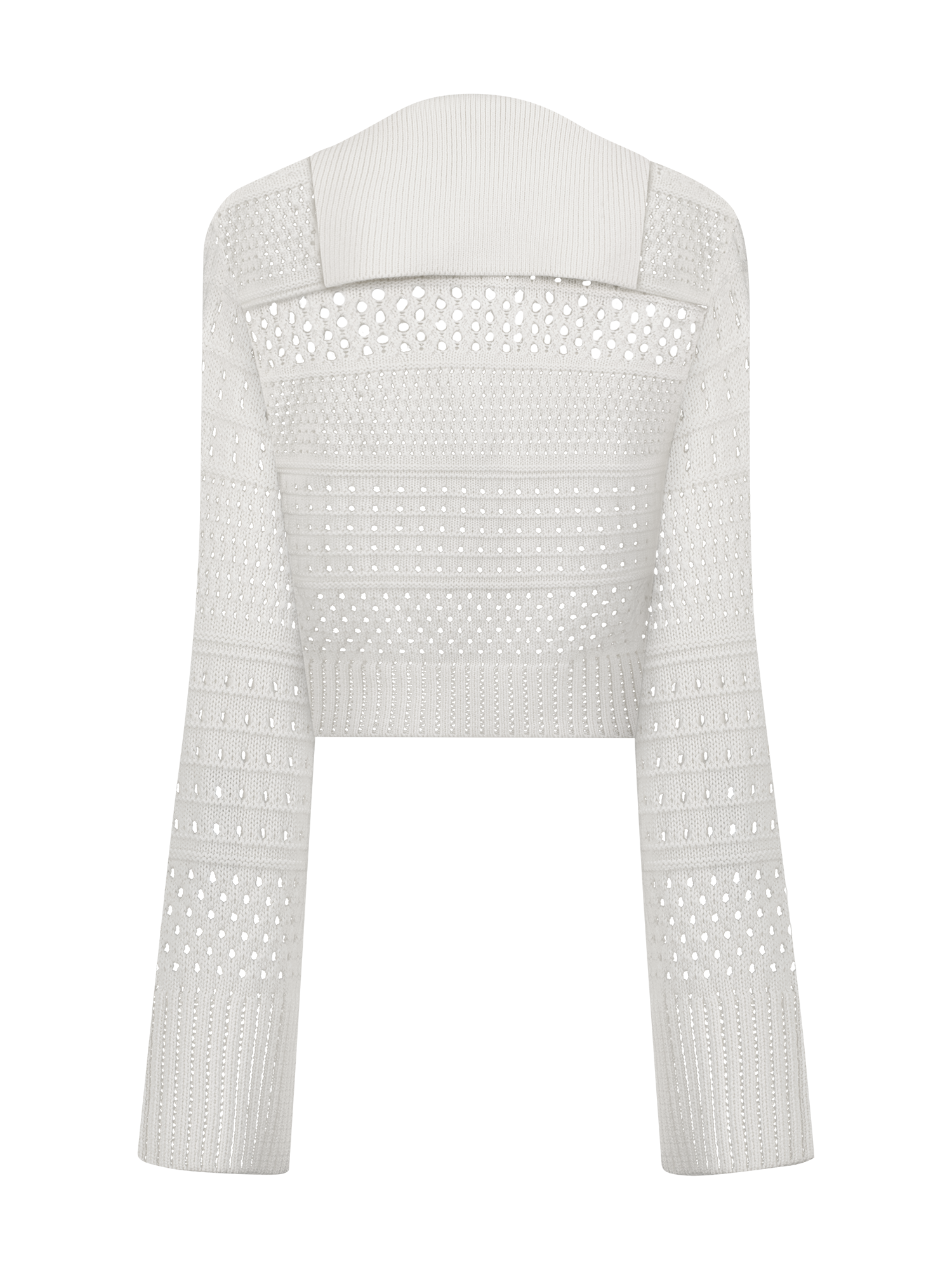 Variegated Knit Mesh White Pullover