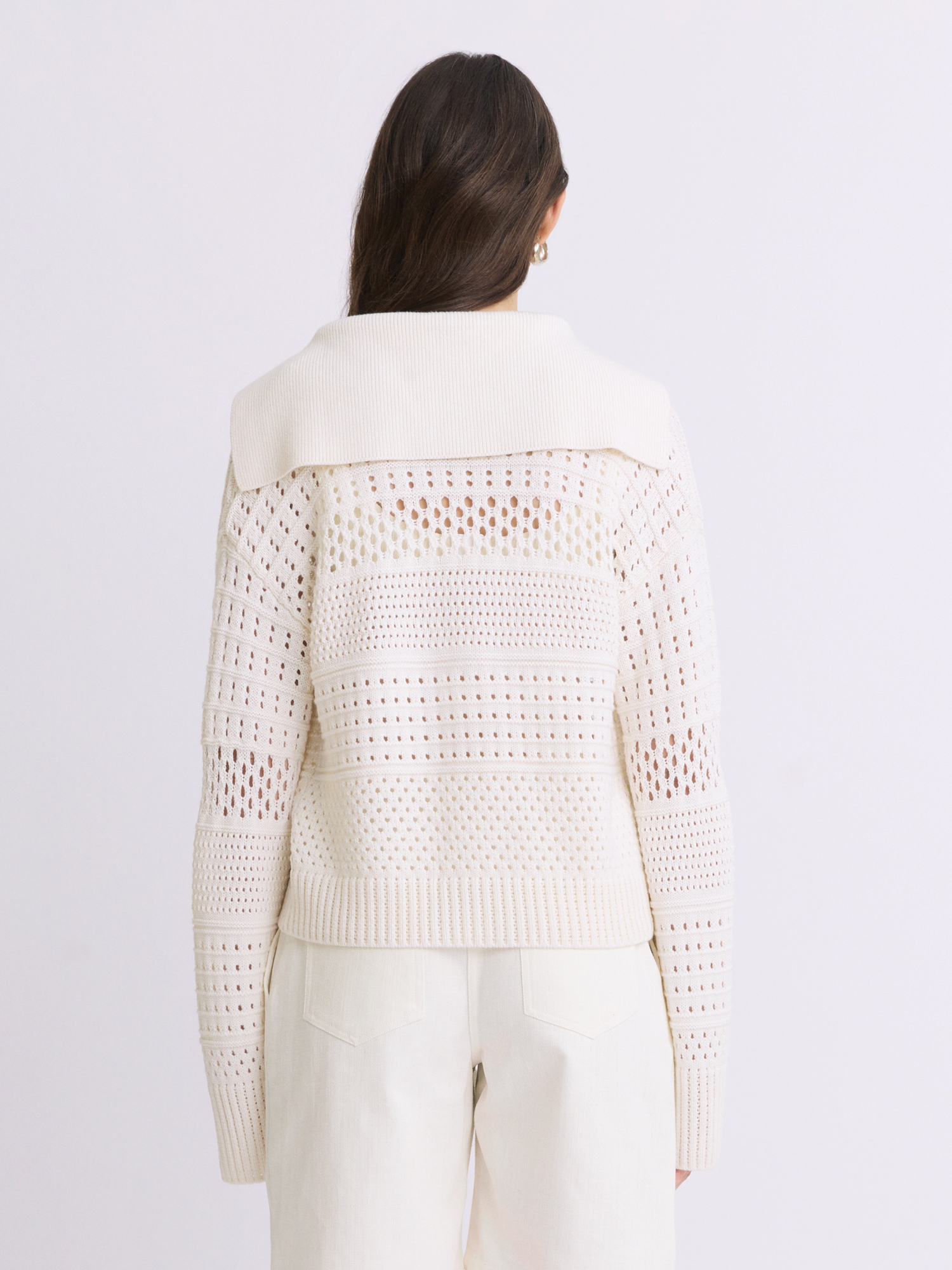 Variegated Knit Mesh White Pullover