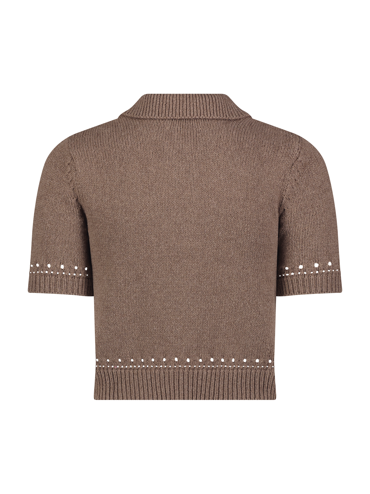 Eyelet Trim Brown Polo Top