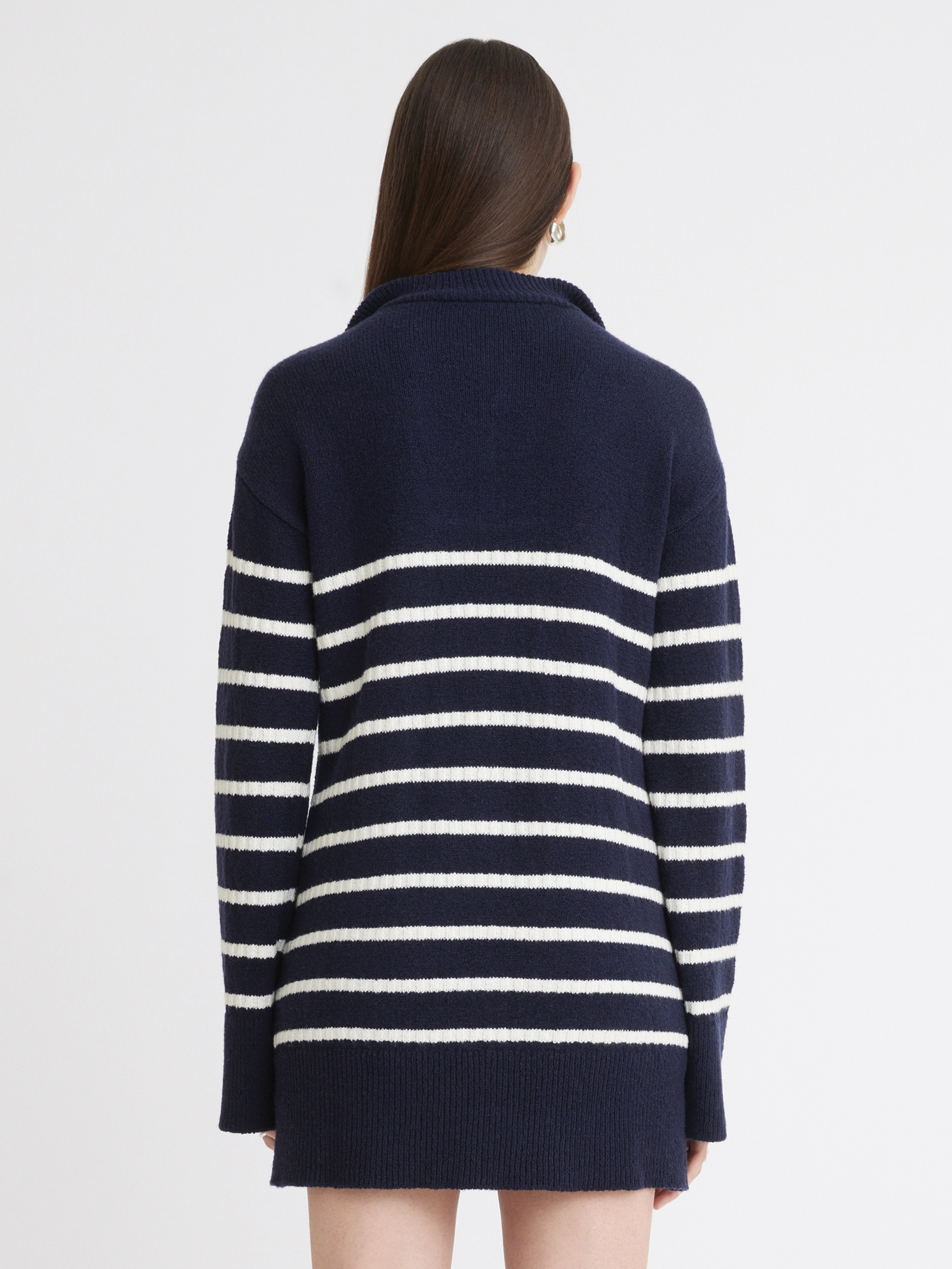 Quarter Zip Navy Striped Knit Pull Over Dress