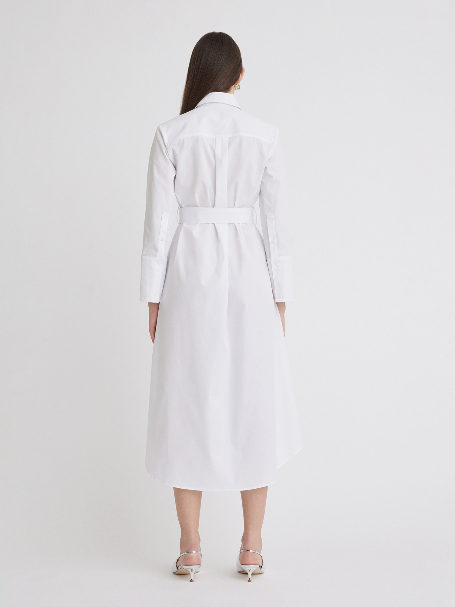 Cargo Button Up Midi White Poplin Shirt Dress