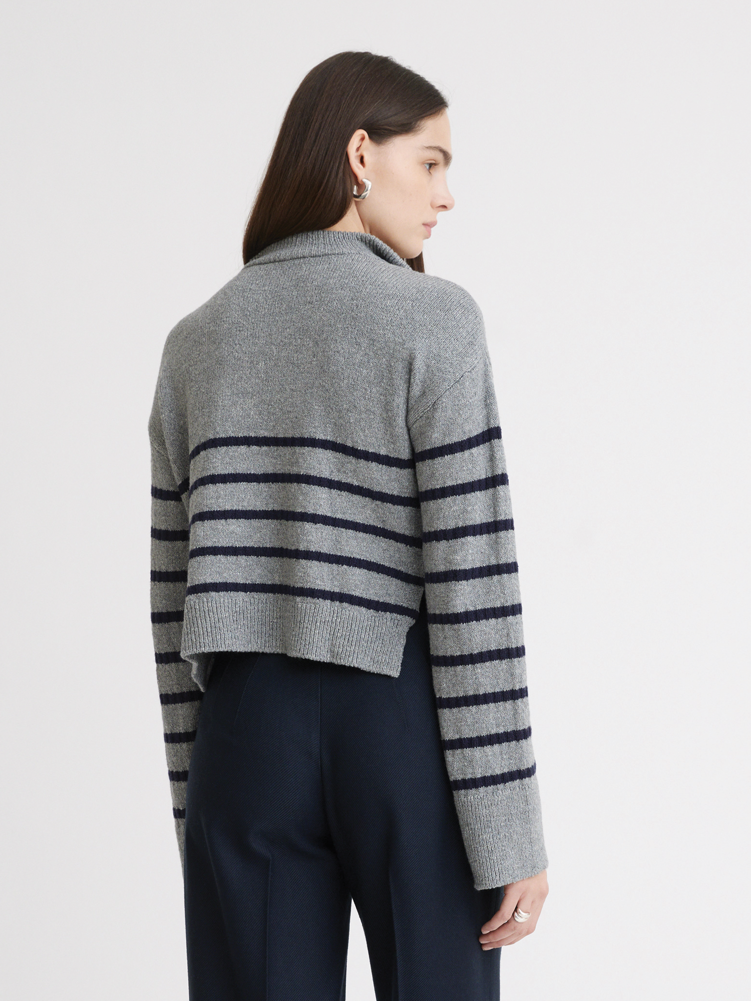 Quarter Zip Charcoal Striped Knit Pull Over