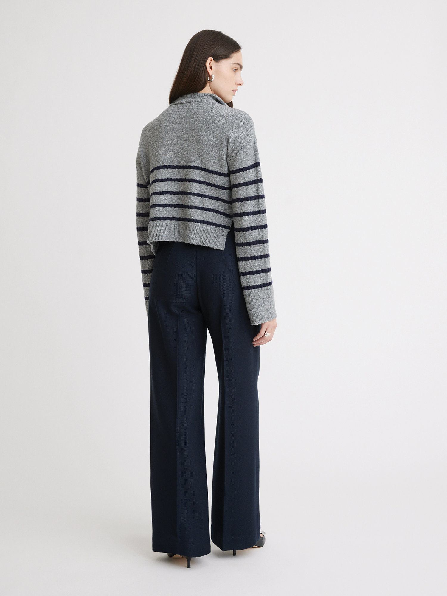 Quarter Zip Charcoal Striped Knit Pull Over