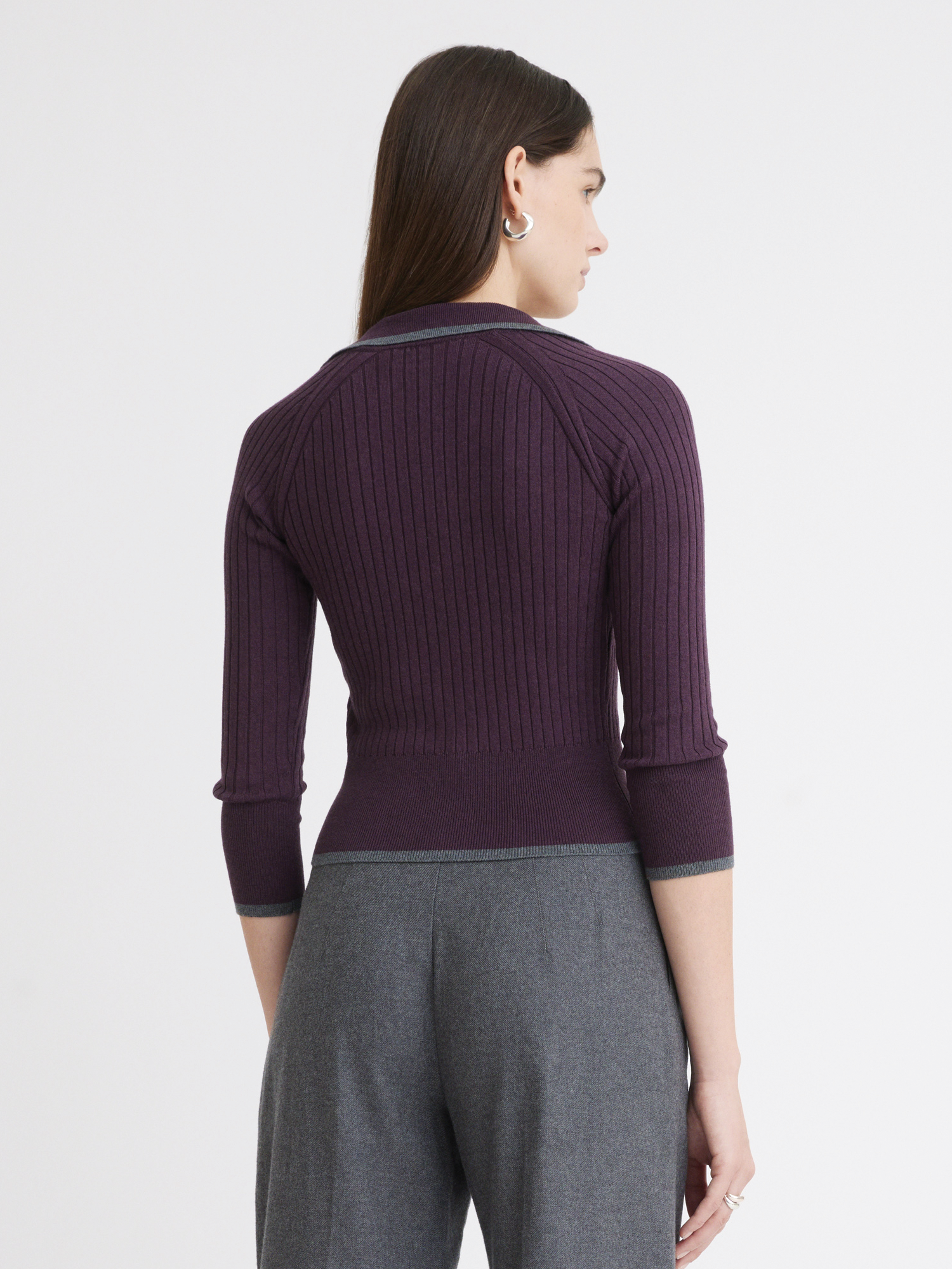 Rib Knit Eggplant Cropped Cardigan