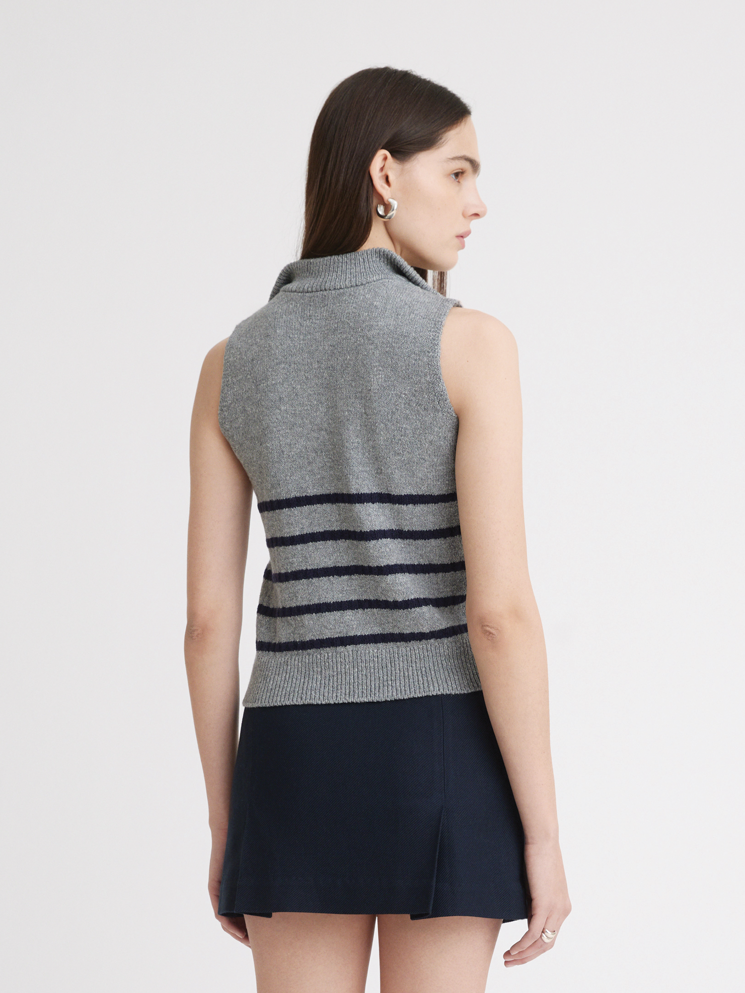 Quarter Zip Charcoal Striped Knit Vest