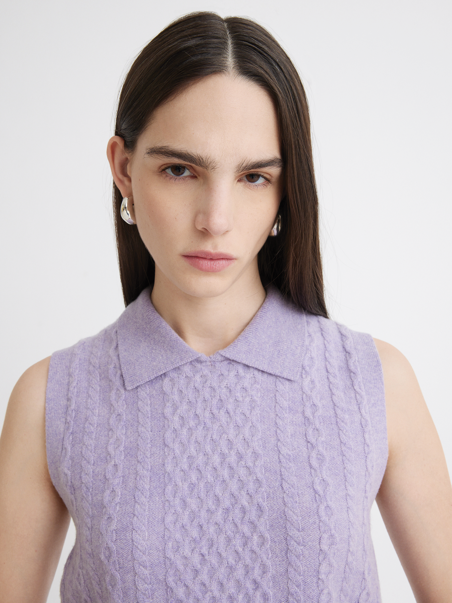 Cable Knit Lavender Collared Vest