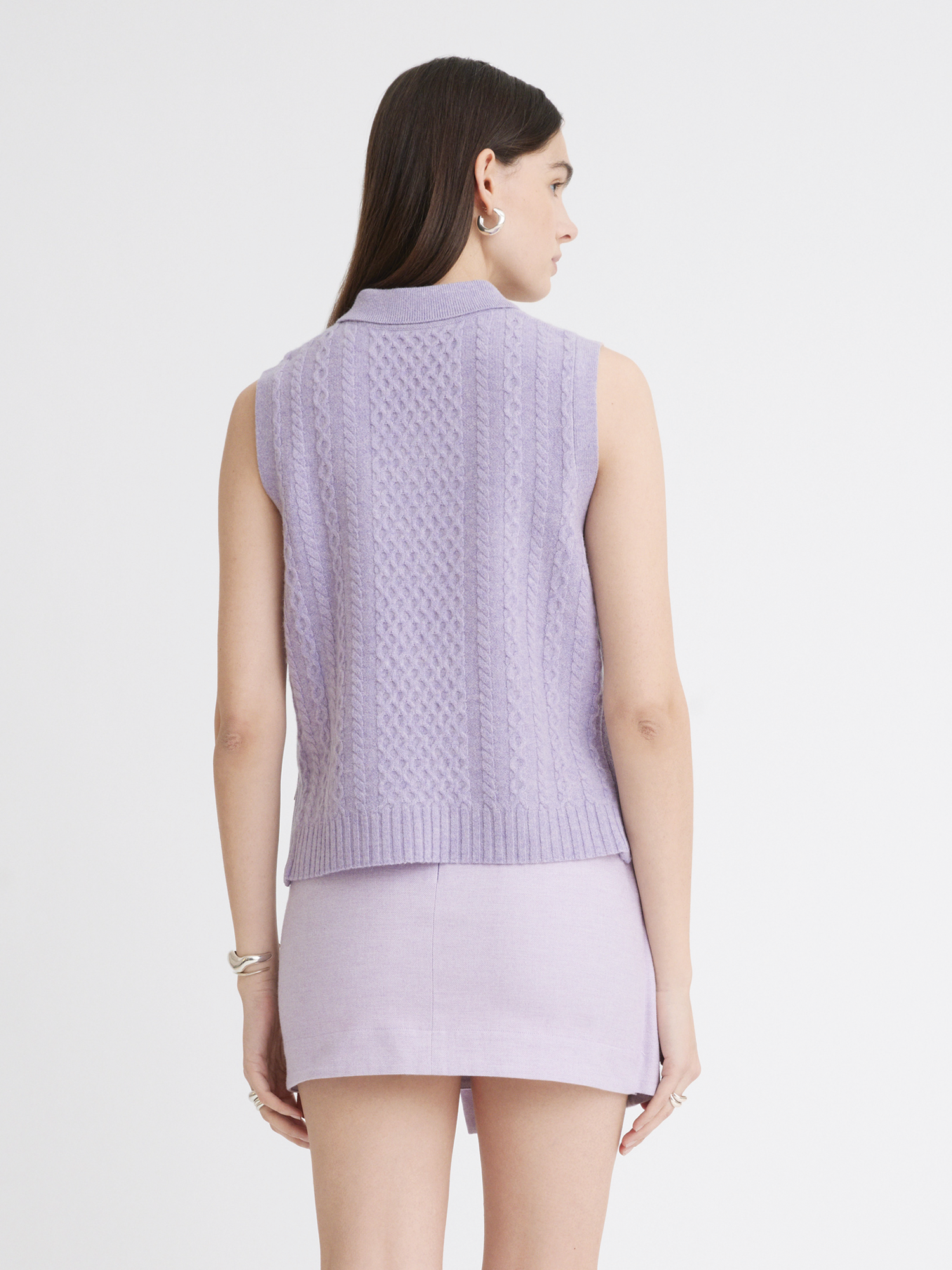 Cable Knit Lavender Collared Vest