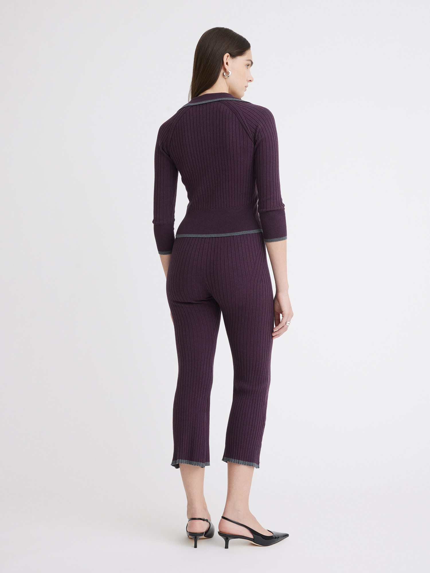 Rib Knit Eggplant Flare Pant