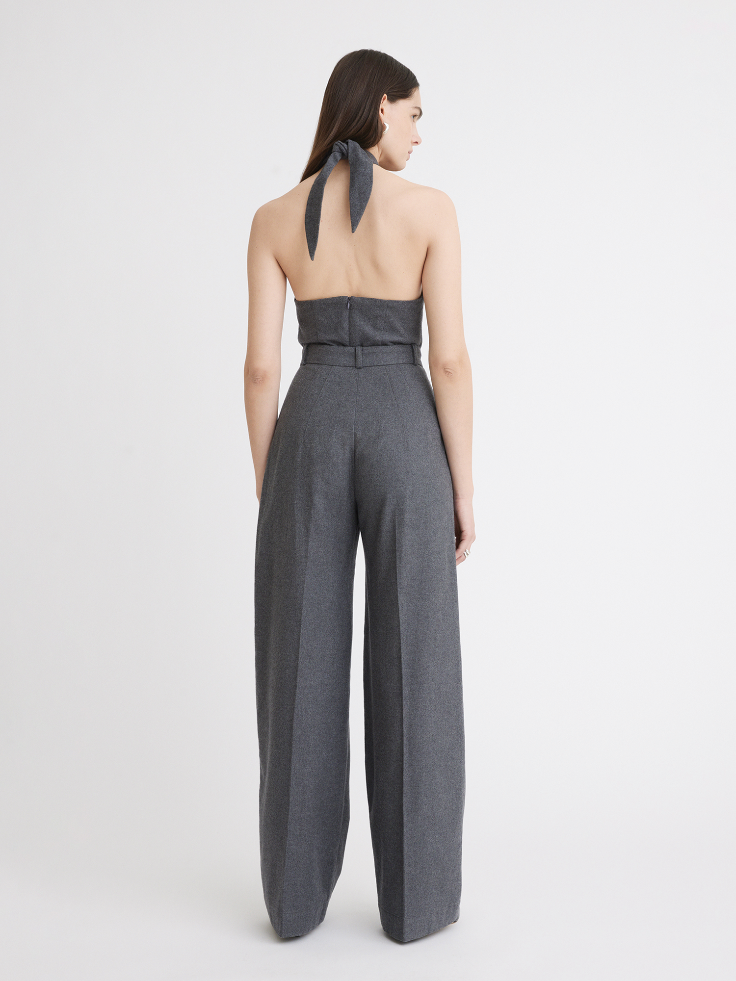 Button Pleated Charcoal Flannel Trouser