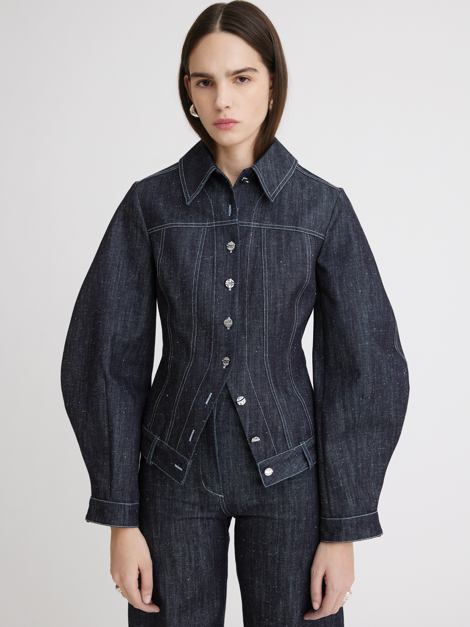 Seamed Leg of Mutton Raw Denim Jacket