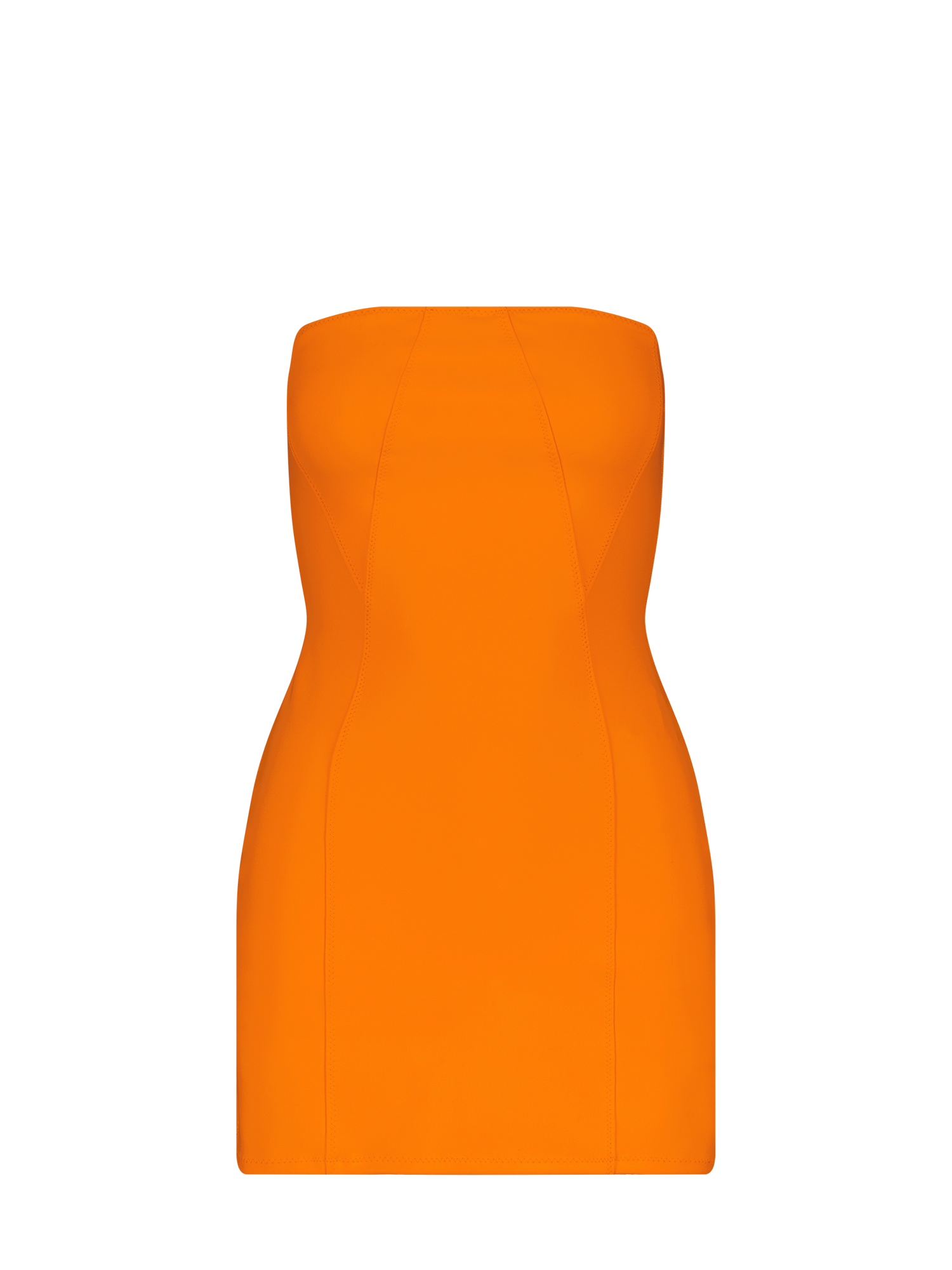 Seamed Orange Scuba Strapless Mini Dress
