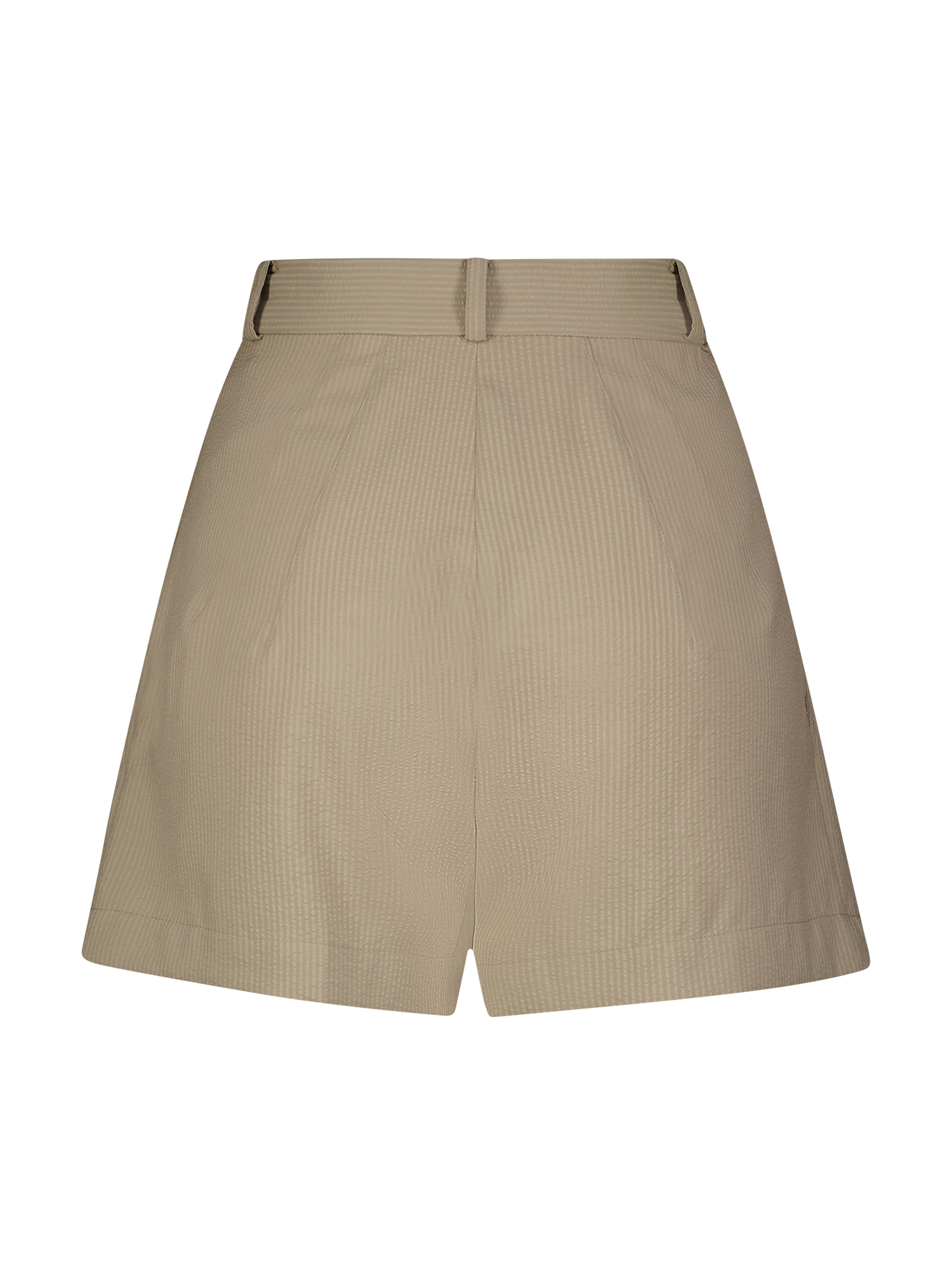 Button Pleated Taupe Seersucker Short