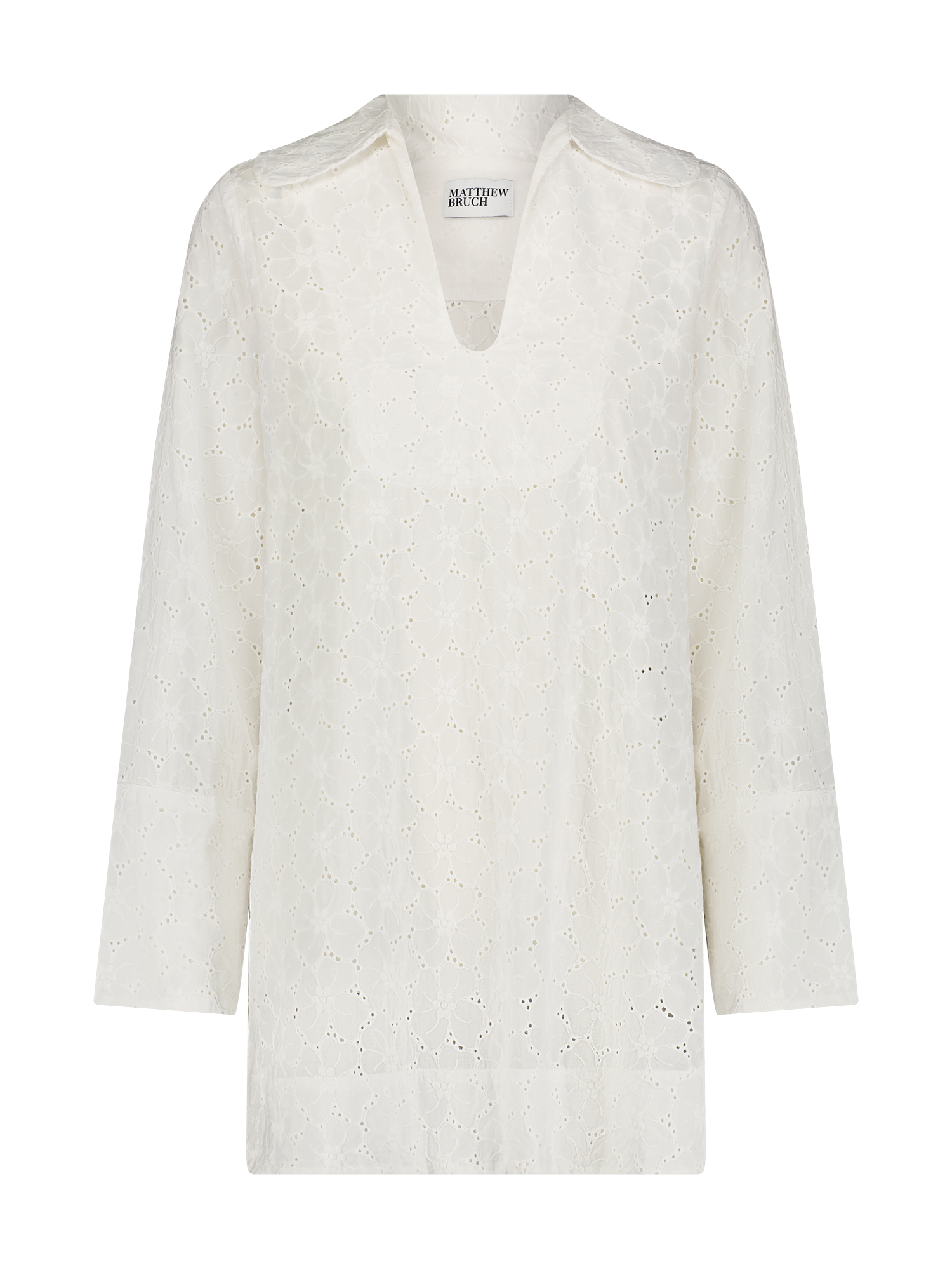 Long Sleeve White Eyelet Popover Tunic