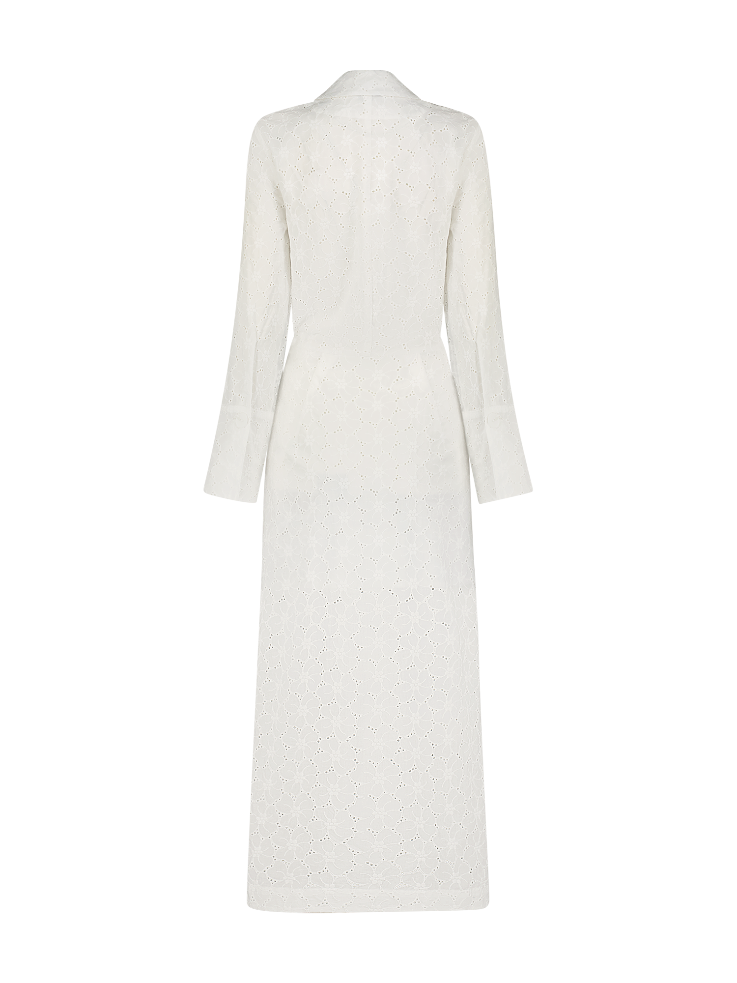 Blouson Long Sleeve White Eyelet Midi Shirt Dress