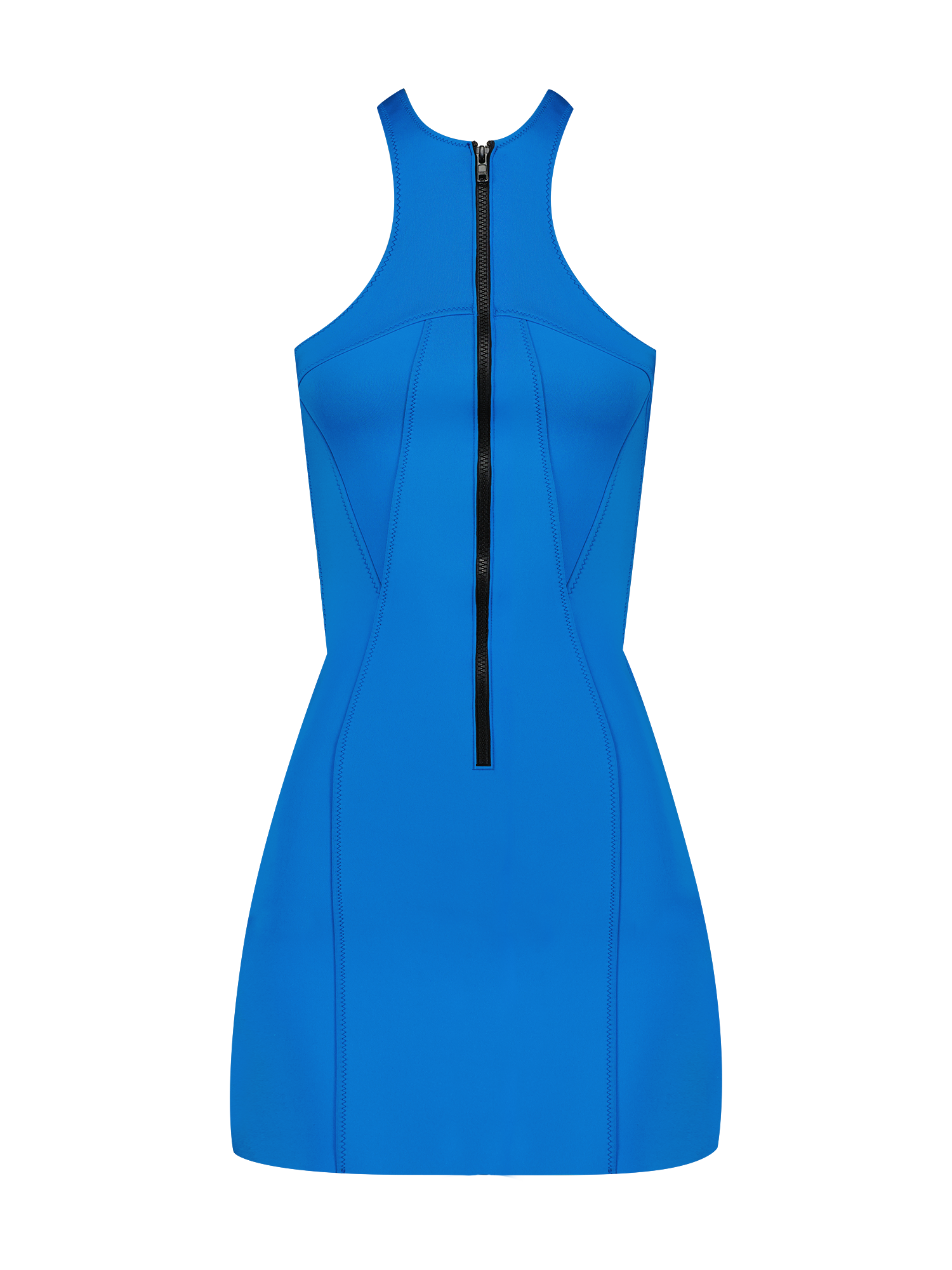 Tank Zip Bright Blue Neoprene Mini Dress
