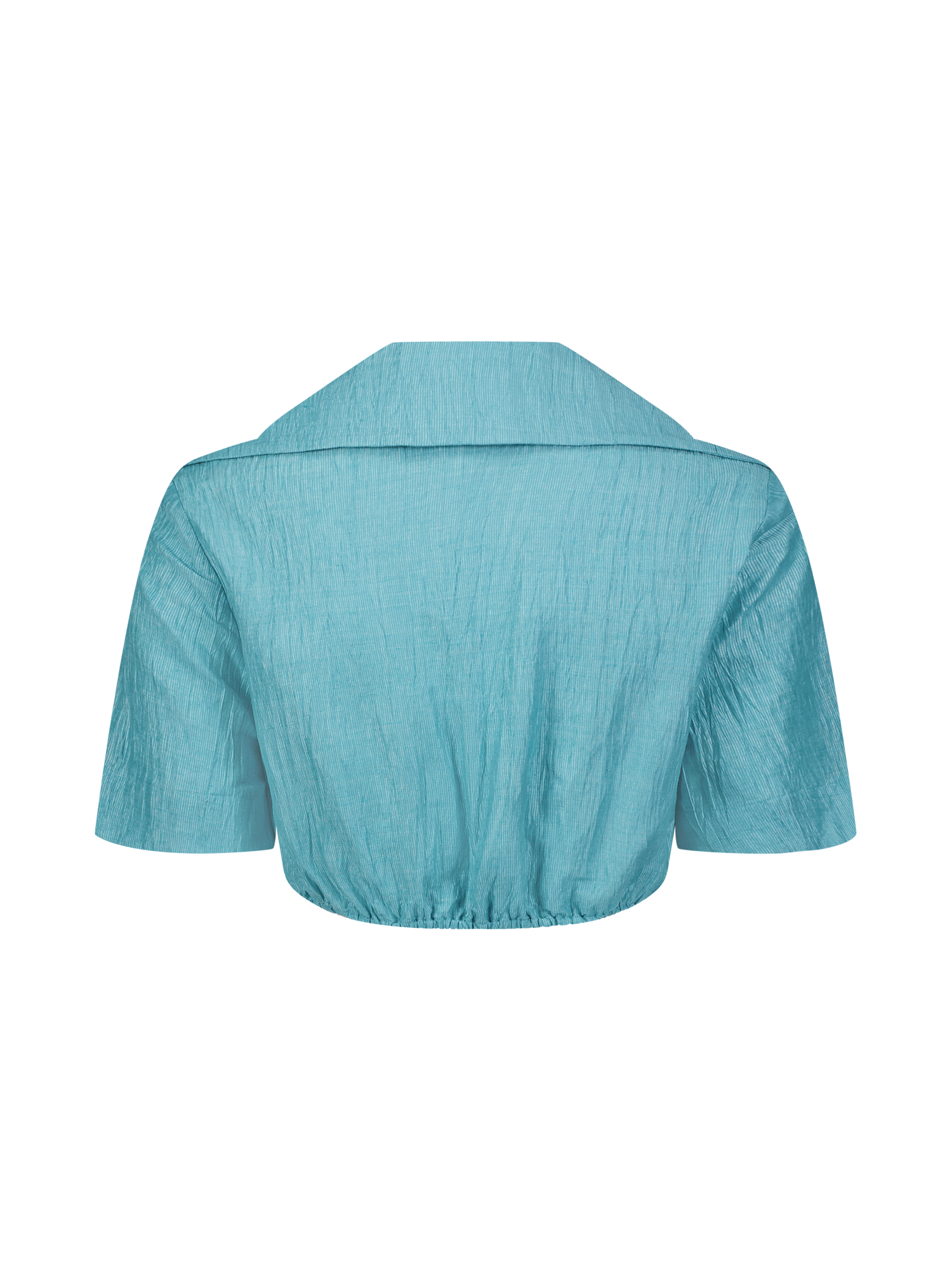 Cropped Collared Twist Bright Blue Crinkle Top