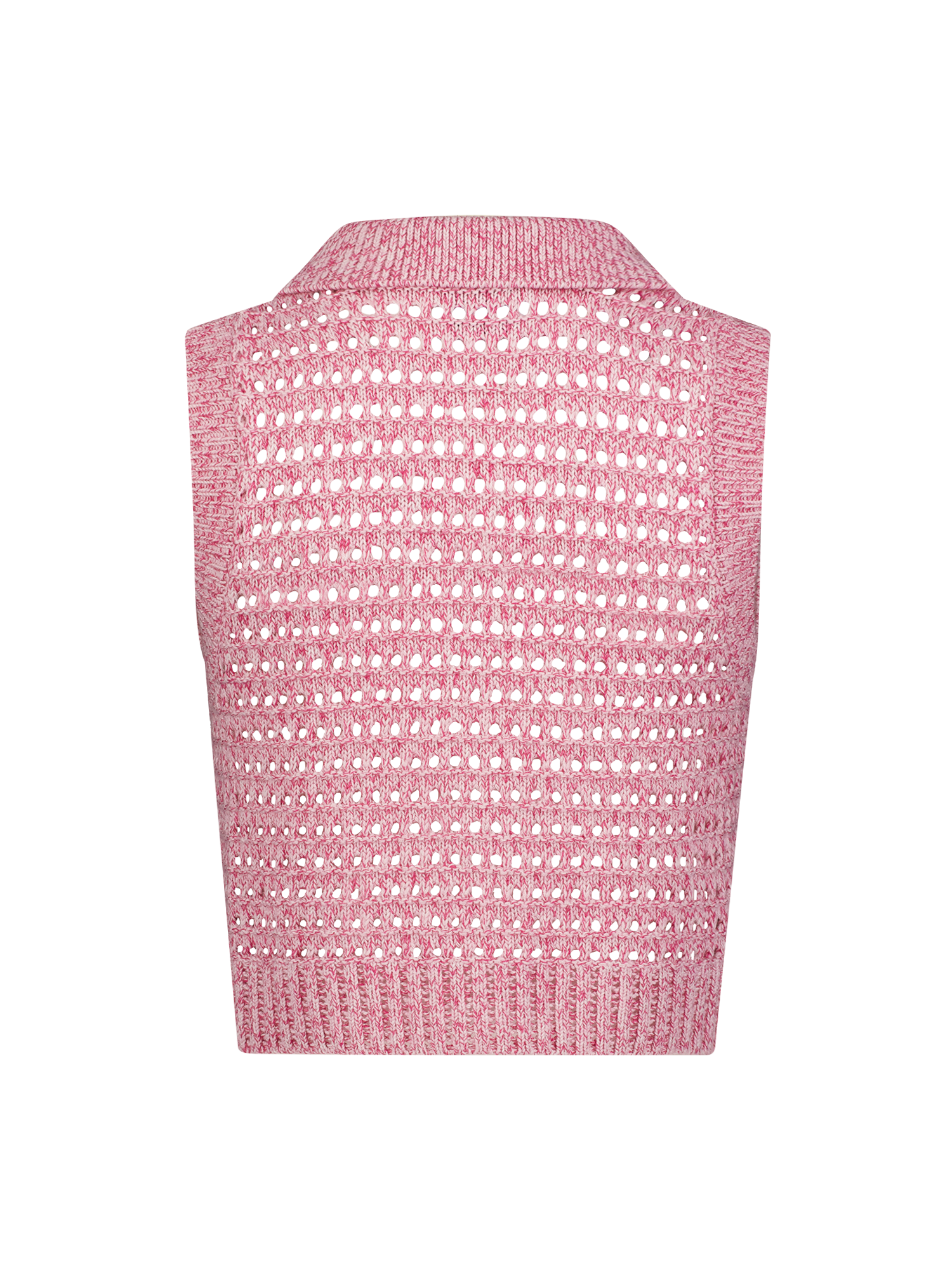 Pink Knit Mesh Collared Tank Top