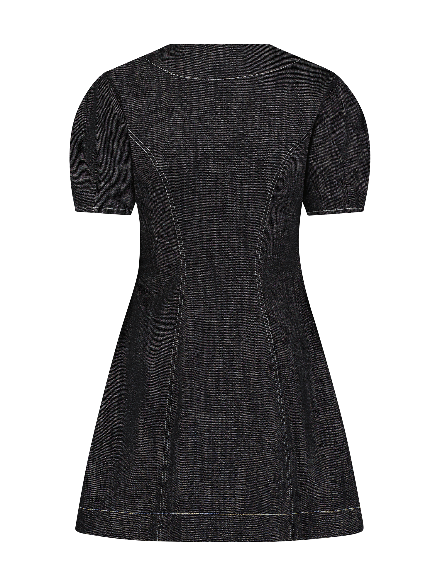 Apron Puff Sleeve Black Denim Mini Dress