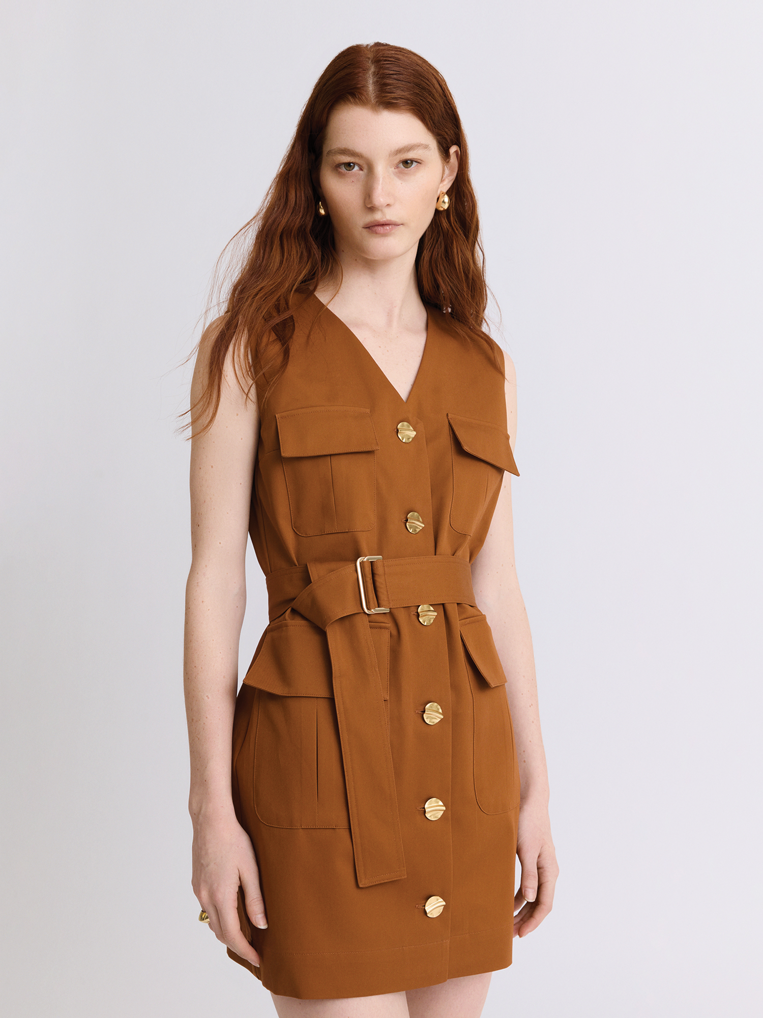 Safari Brown Vest Mini Dress Brown Cotton Twill / L Safari Brown Vest Mini Dress Brown Cotton Twill / L