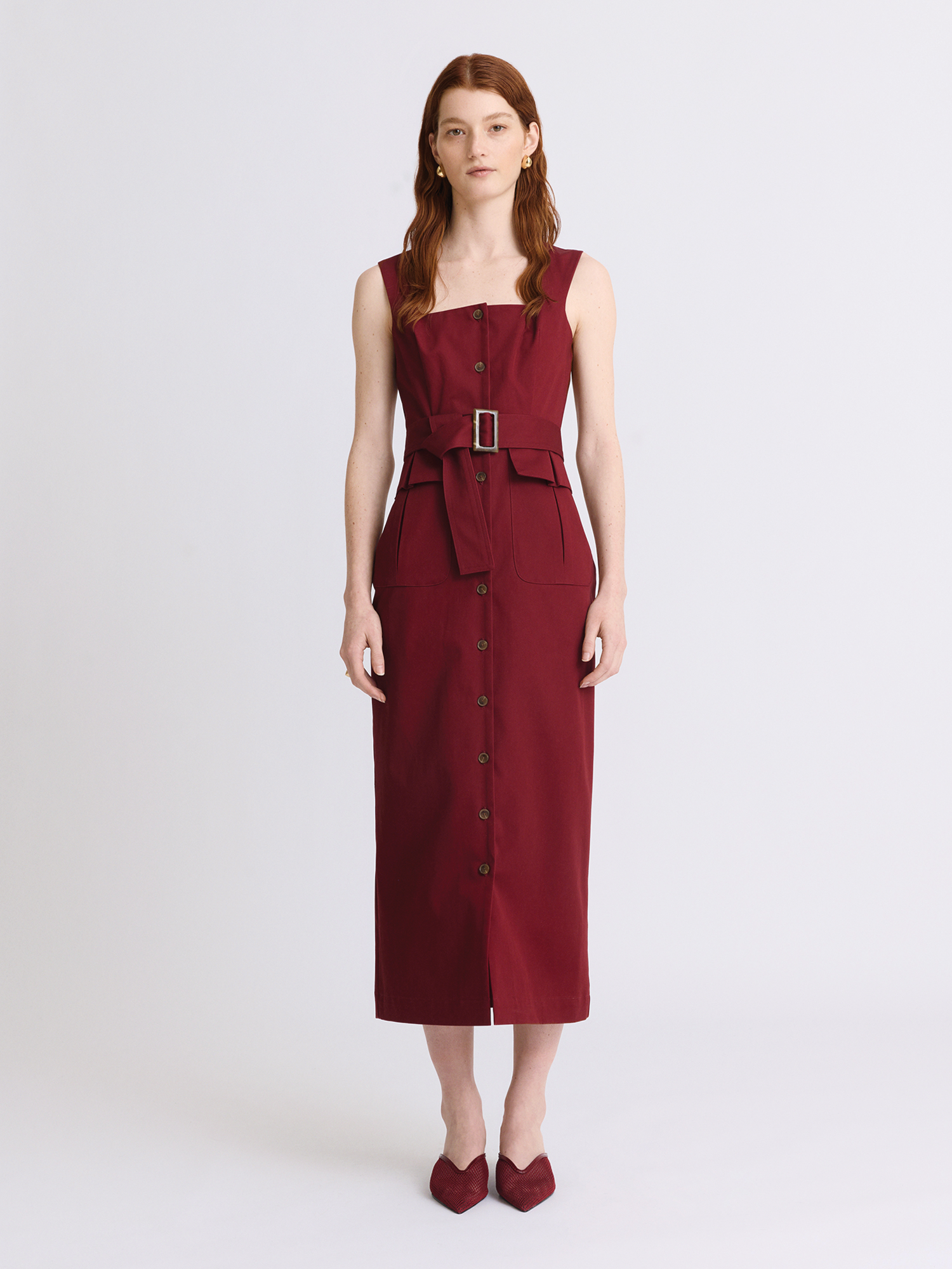 Apron Burgundy Cargo Midi Dress Burgundy Cotton Twill / 6 Apron Burgundy Cargo Midi Dress Burgundy Cotton Twill / 6